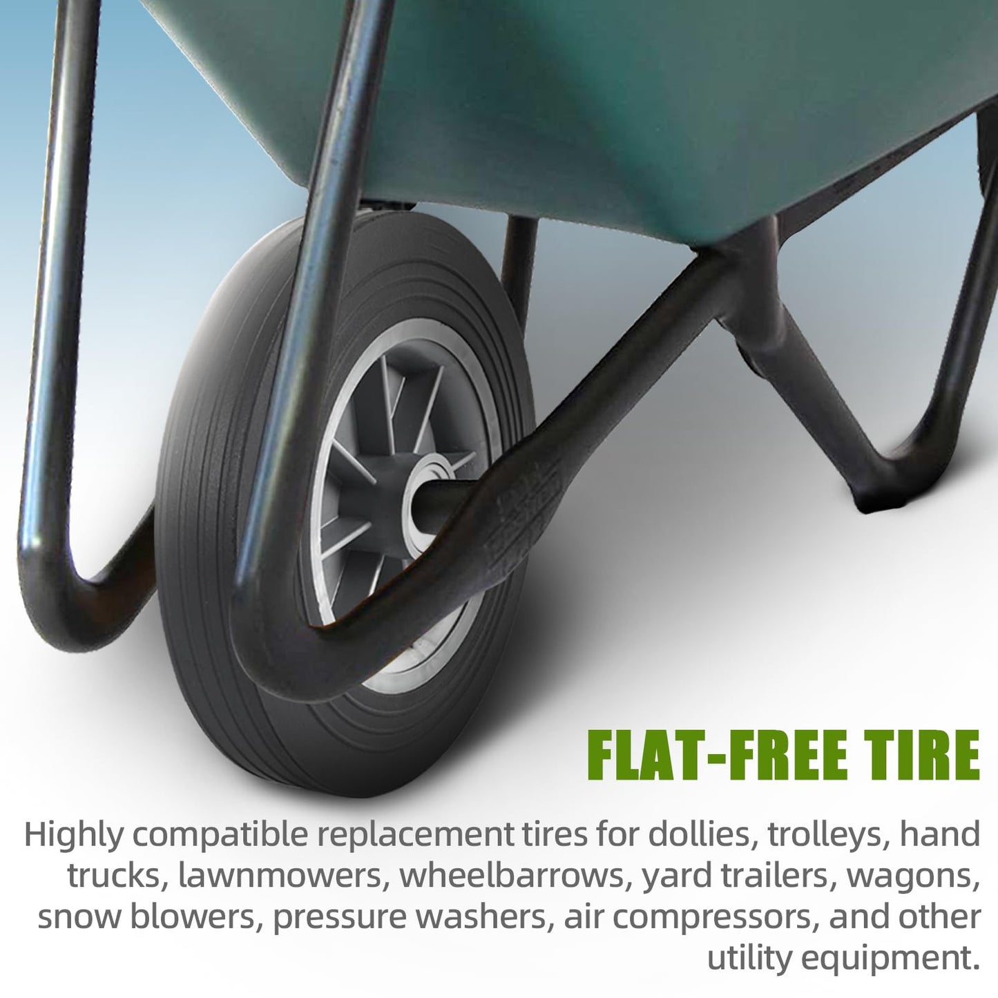 AR-PRO (2-Pack) 10'' x 2'' Flat Free Solid Rubber Tire and Wheel, 3/4" & 5/8" & 1/2" Axles Bore Hole with 2.23" Offset Hub, Replacement 10 Inche Wheel for Dolly Hand Trucks and Wheelbarrows