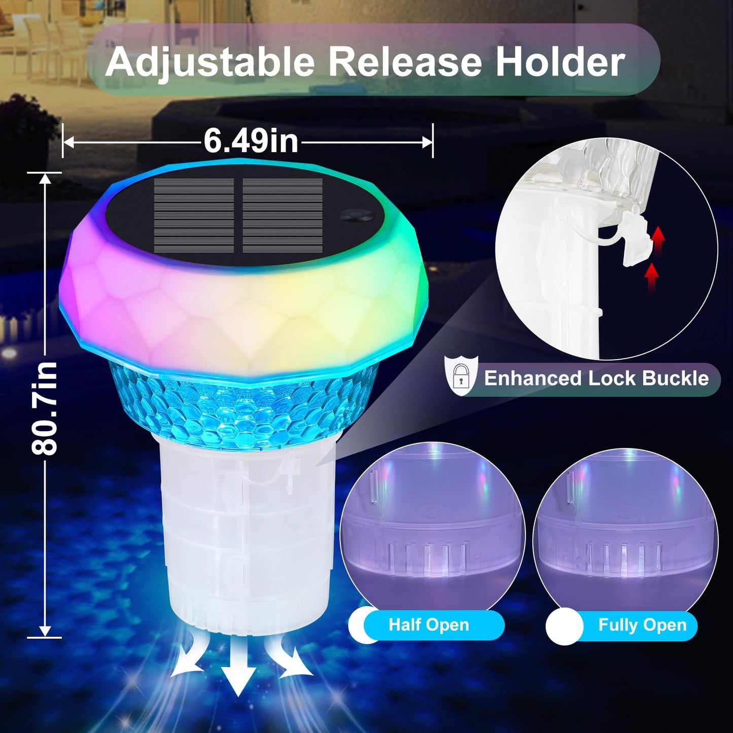 Pool Chlorine Floater with Solar Powered Lights,Floating Chlorine Dispenser for Tablets 4x3”(Tablets NOT Included),Easy Opening Chlorine Holder for Indoor & Outdoor Swimming Pool Hot Tub Spa (1)