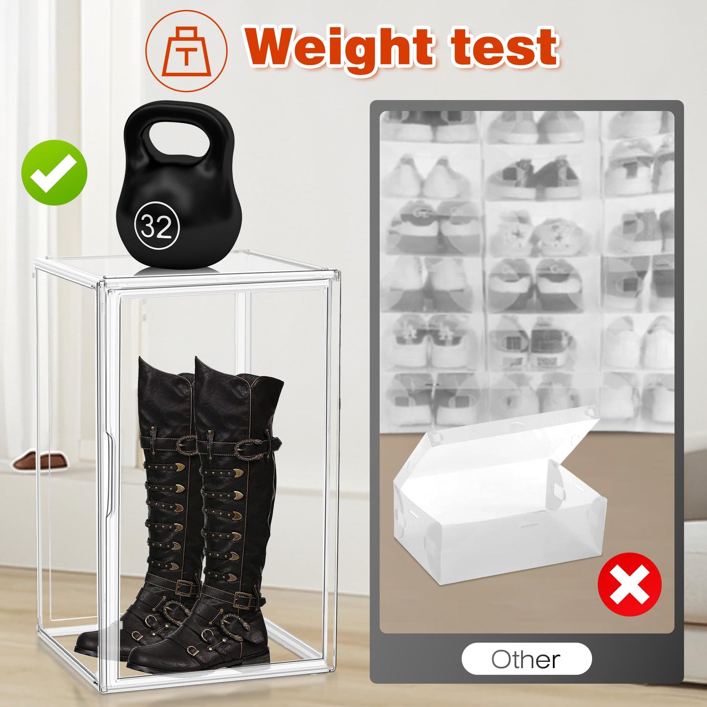1 Pack Tall Acrylic Display Case XXXXX-Large 13.8”x 12.2”x 23.6" Purse Handbag Organizer Long Stackable Tall Boot Totes Storage Box Clear Giant Figure Collection Showcase with Magnetic Lid