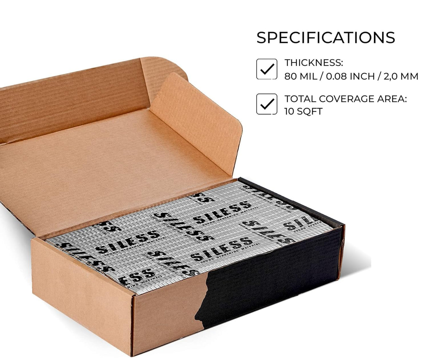 Siless 80 mil (2mm) 10 sqft (0.95 sqm) Car Sound Deadening mat - Butyl Automotive Sound Deadener - Noise Insulation and Vibration Dampening Material (10 sqft)