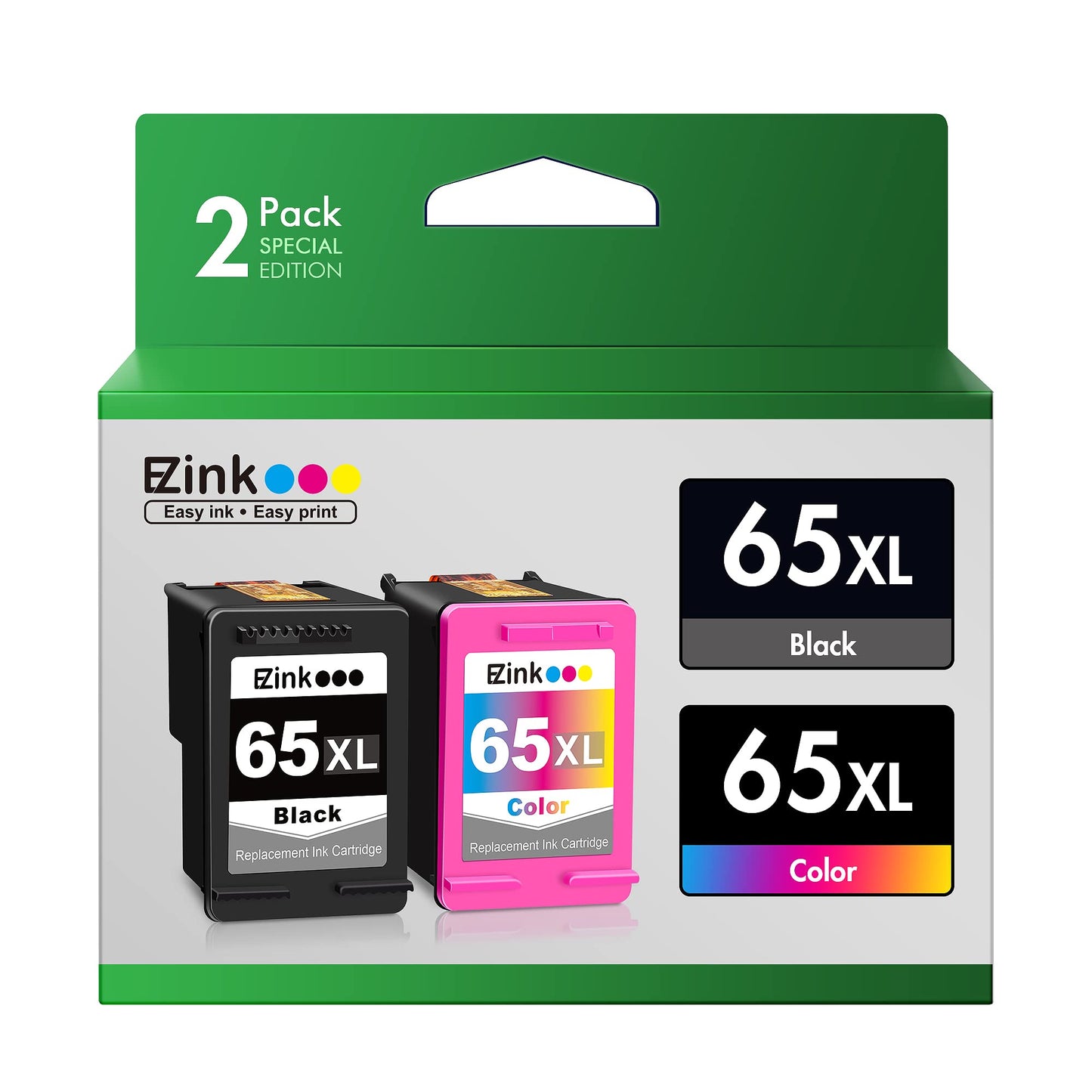 E-Z Ink (TM Remanufactured 65XL High-Yield Ink Cartridge Replacement for HP 65 XL to use with Envy 5055 5052 5058 DeskJet 2622 2624 2652 2655 3752 3755 Printer (Black and Tri-Color, 2 Pack)
