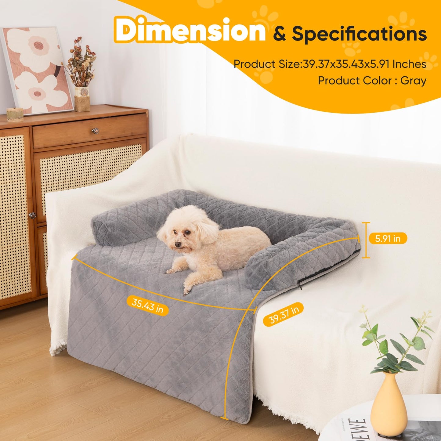 Calming Dog Bed Mat, Durable Fluffy Fuzzy Dog Bed Blanket with Removable Washable Cover, Perfect Pet Couch for Small, Medium and Large Dogs