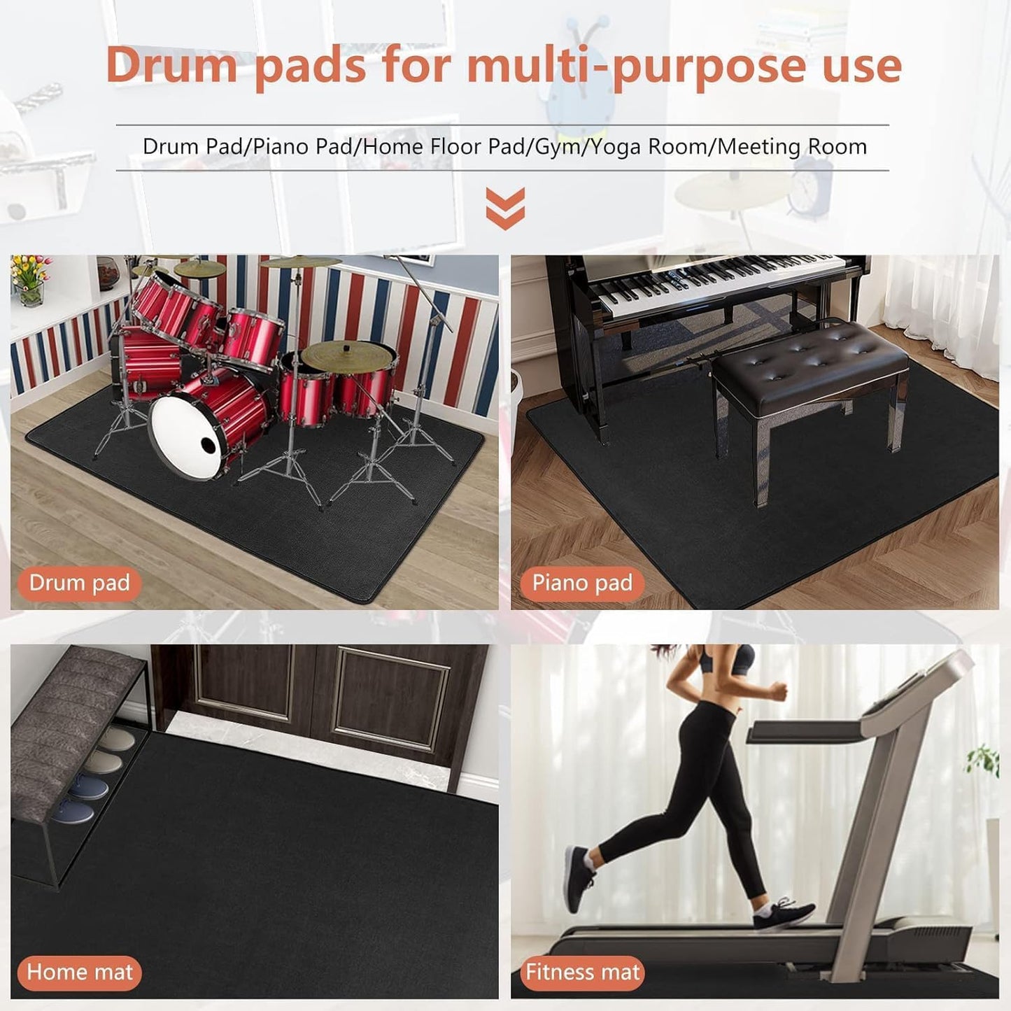 BQKOZFIN Drum Rug, Drum Mat, Carpet Music Rug with Non-Slip Grip Bottom Roll, Outdoor Summer Drum Carpet of 27 Square Feet Great Gifts for Drummers, Black (4.6x5.9FT, 140x180CM)