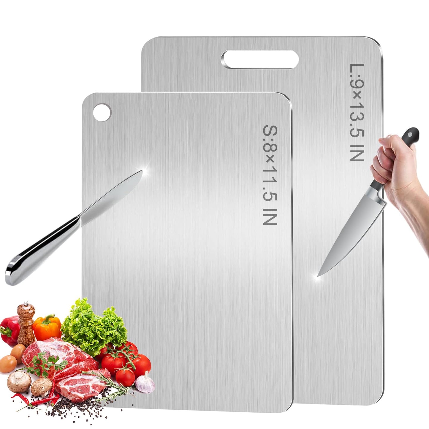 2PC Titanium Cutting Board,2026 New Upgrade 100% Pure Titanium Cutting Board for Kitchen,Double-Sided Food-Grade Metal Chopping Boards,Easy to Clean, Non-Stick & Odor-Resistant(S+L)