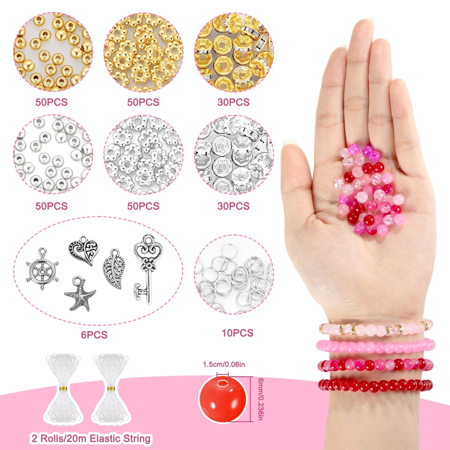 Zefy 120 Colors Glass Beads Bracelet Making Kit, 6mm 3876pcs Crystal Beads for Jewelry Making and DIY Crafts, 5 Box Round Bead for Friendship Bracelets with Spacer Beads and Charms