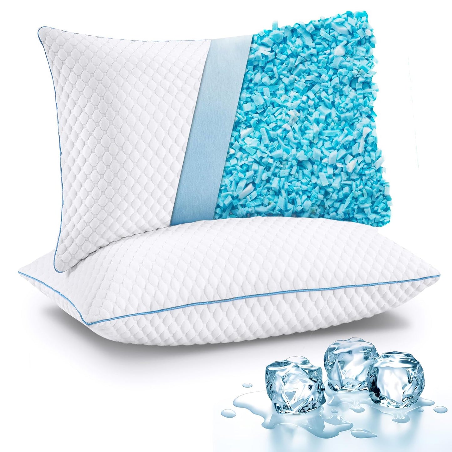 VVZ Cooling Shredded Memory Foam Pillows King Size 2 Pack, Adjustable Firm Bed Pillows for Side Back Stomach Sleepers, Luxury Gel Pillow for Hot Sleepers with Breathable Washable Cover