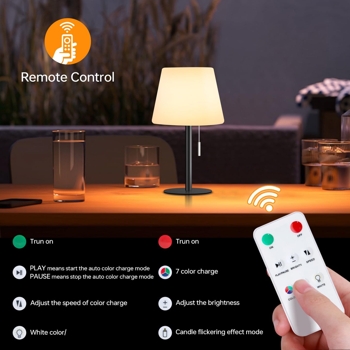 Gewiny Shower Lamp Battery Operated Outdoor Table Lamps Cordless Waterproof LED Dimmable Warm White and RGB Table Lamps Rechargeable Lamp Outdoor Lamps for Patio/Bathroom（Black）