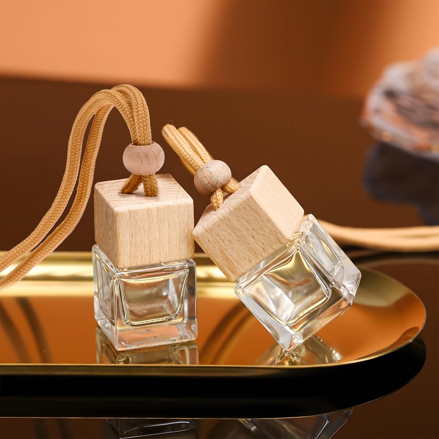 50 Pcs Hanging Car Air Freshener, Empty Glass Car Diffuser Bottles, Refillable Perfume Bottle Freshener Diffuser Bottle Pendant for Essential Oil Fragrance Aromatherapy Bottle Ornament