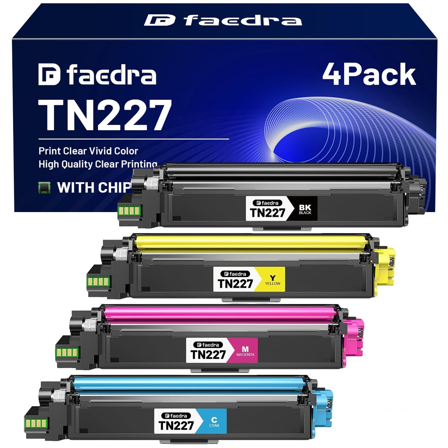 (with Chip) TN227 Toner Cartridge Compatible Replacement for Brother TN227 TN 227 TN-223 Work for Brother MFC-L3770CDW HL-L3270CDW HL-L3290CDW MFC-L3710CW HL-L3210CW Toner, (4-Pack, BK/C/M/Y)