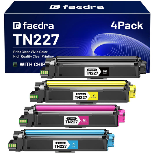 (with Chip) TN227 Toner Cartridge Compatible Replacement for Brother TN227 TN 227 TN-223 Work for Brother MFC-L3770CDW HL-L3270CDW HL-L3290CDW MFC-L3710CW HL-L3210CW Toner, (4-Pack, BK/C/M/Y)