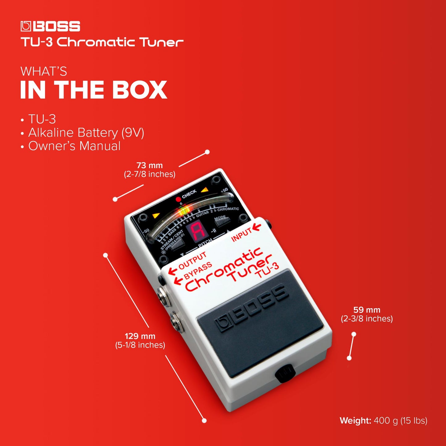 BOSS TU-3 Compact Chromatic Tuner | Perfect for Guitar & Bass | Industry-Standard Performance | Tank-Tough BOSS Stompbox Body | 21-Segment LED Meter