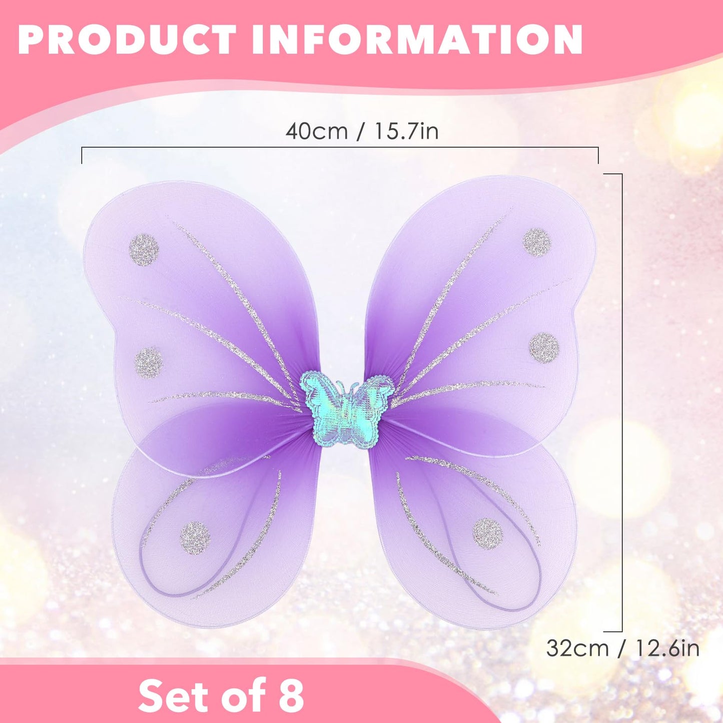 kilofly 8 Sets Angel Butterfly Wings Fairy Wands Princess Dress Up Costume