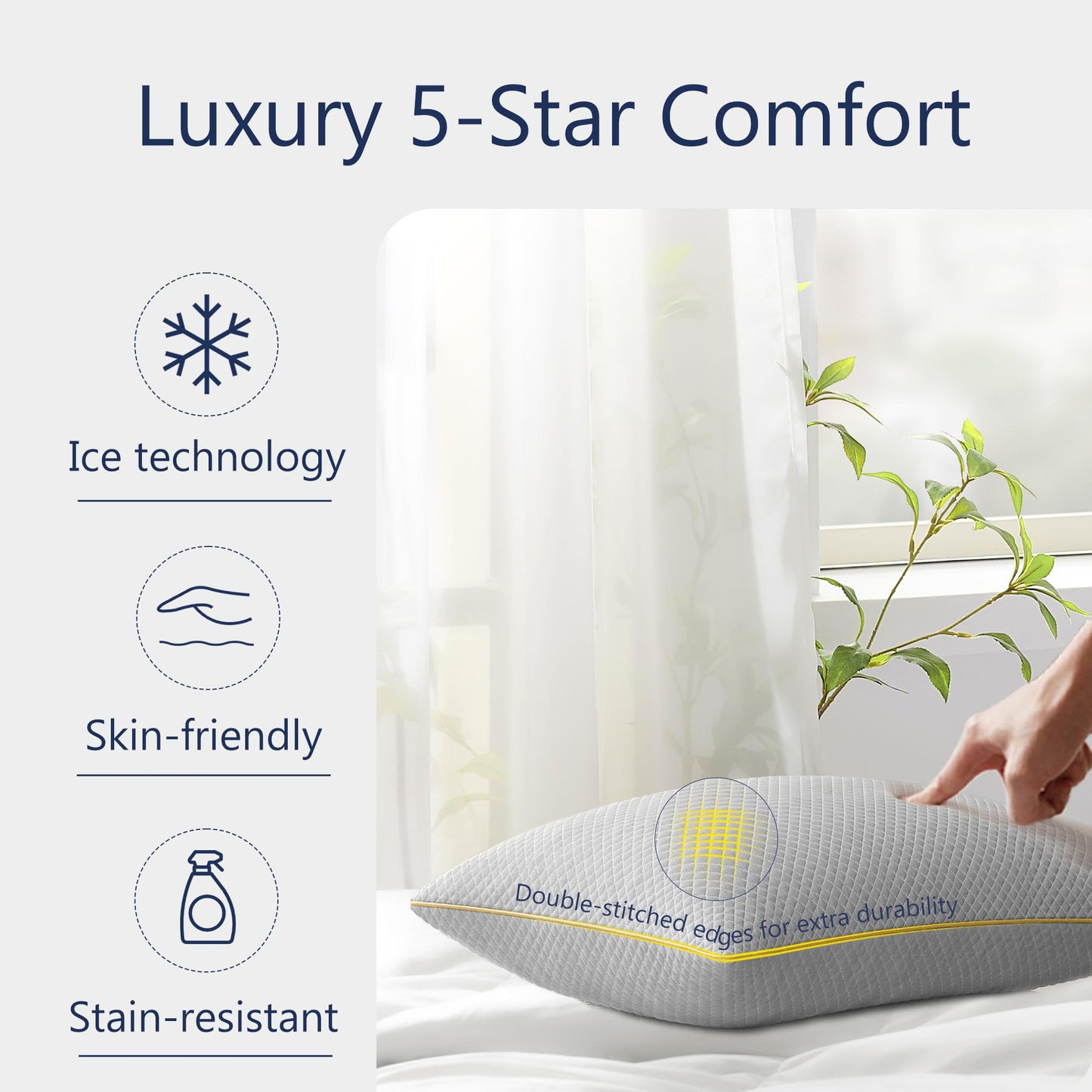 Moonrite Cooling Pillows Queen Size 2 Pack-Shredded Memory Foam Pillow with Machine Washable Cover for Hot Sleepers,Adjustable Bed Pillow for Side/Back/Stomach Sleepers,Grey,20x36 Inches