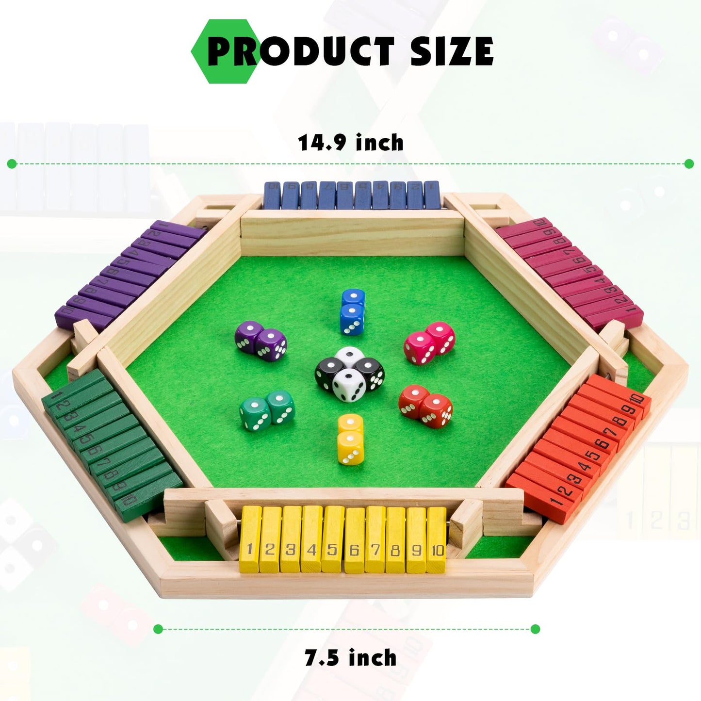 Shut The Box Dice Games for 2-6 Players, Wooden Board Table Math Game with 16 Dice and Instructions, Classics Close The Box Board Game for Adults Kids, Family Classroom Home or Bar