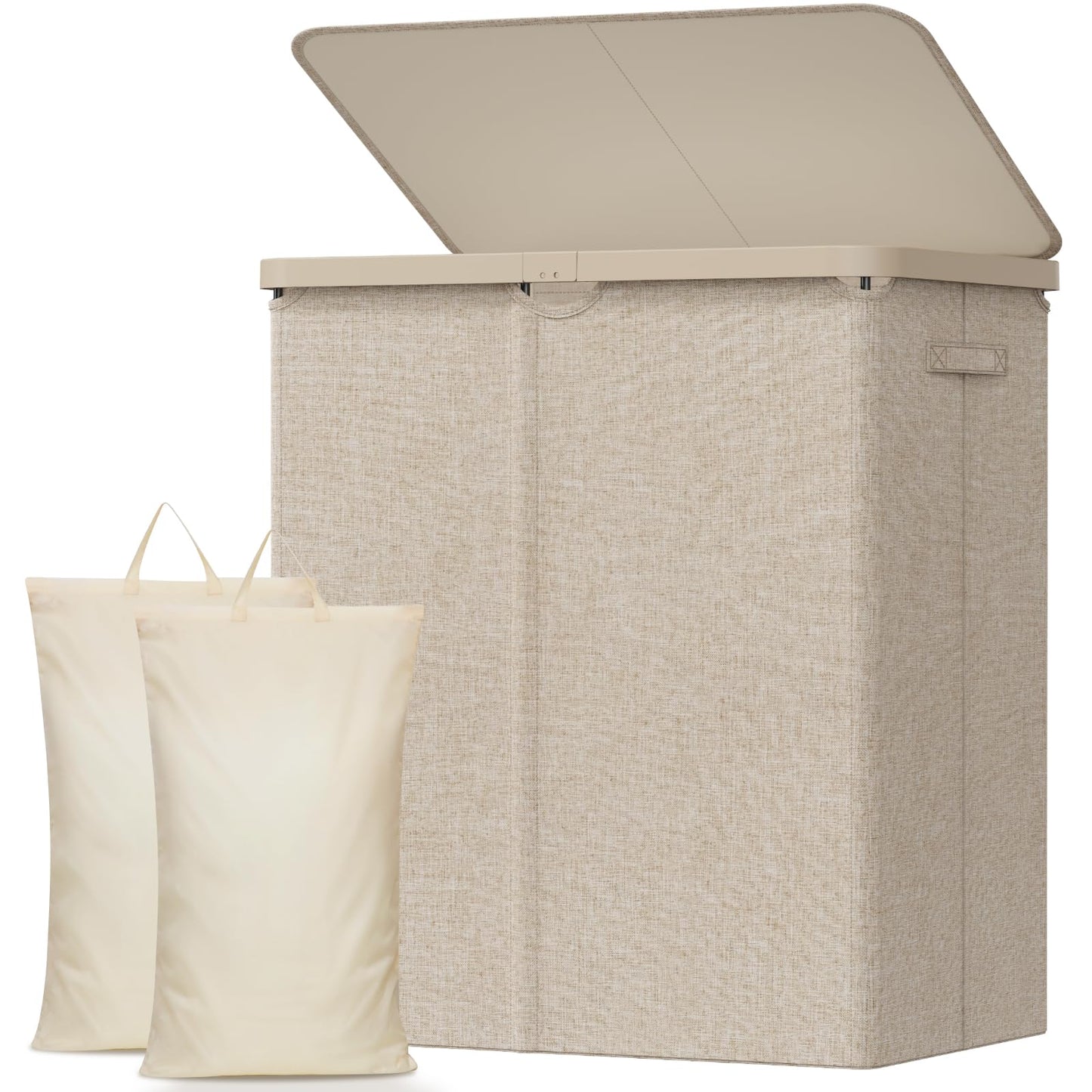 Lifewit 145L 2 Sections Laundry Hamper with Lid, Large Double Laundry Basket with Removable Bags, Plastic Tall Divided Dirty Clothes Hamper for Bedroom, Bathroom, Dorm, Laundry Room, Beige
