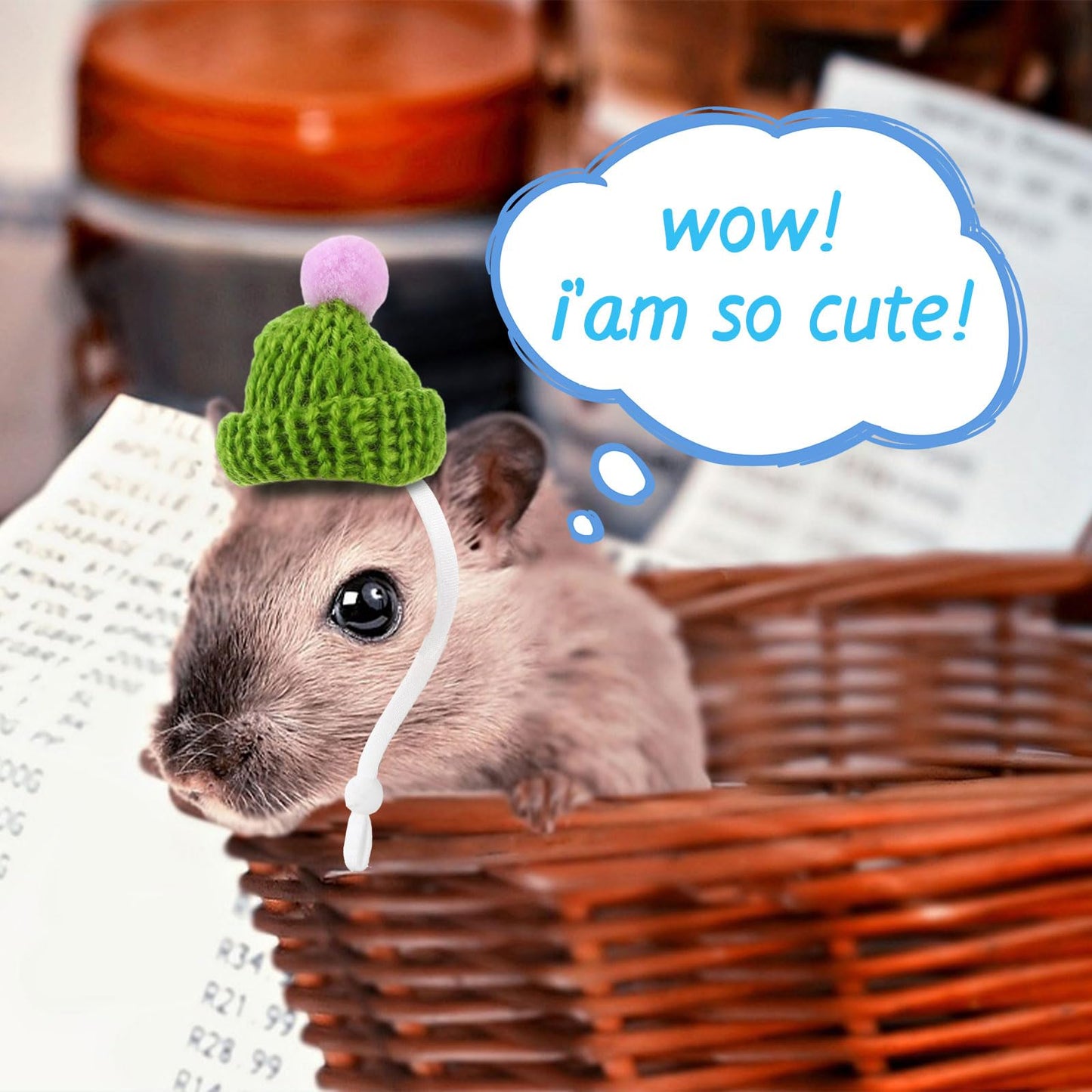 Locmeo 44 Pcs Hamster Hats with Scarf Set, Small Animal Hats Bulk Guinea Pig Costume Accessories Cute Tiny Mini Knitted Gift for Small Animals Pets Snakes Lizards Hedgehog Holiday Party