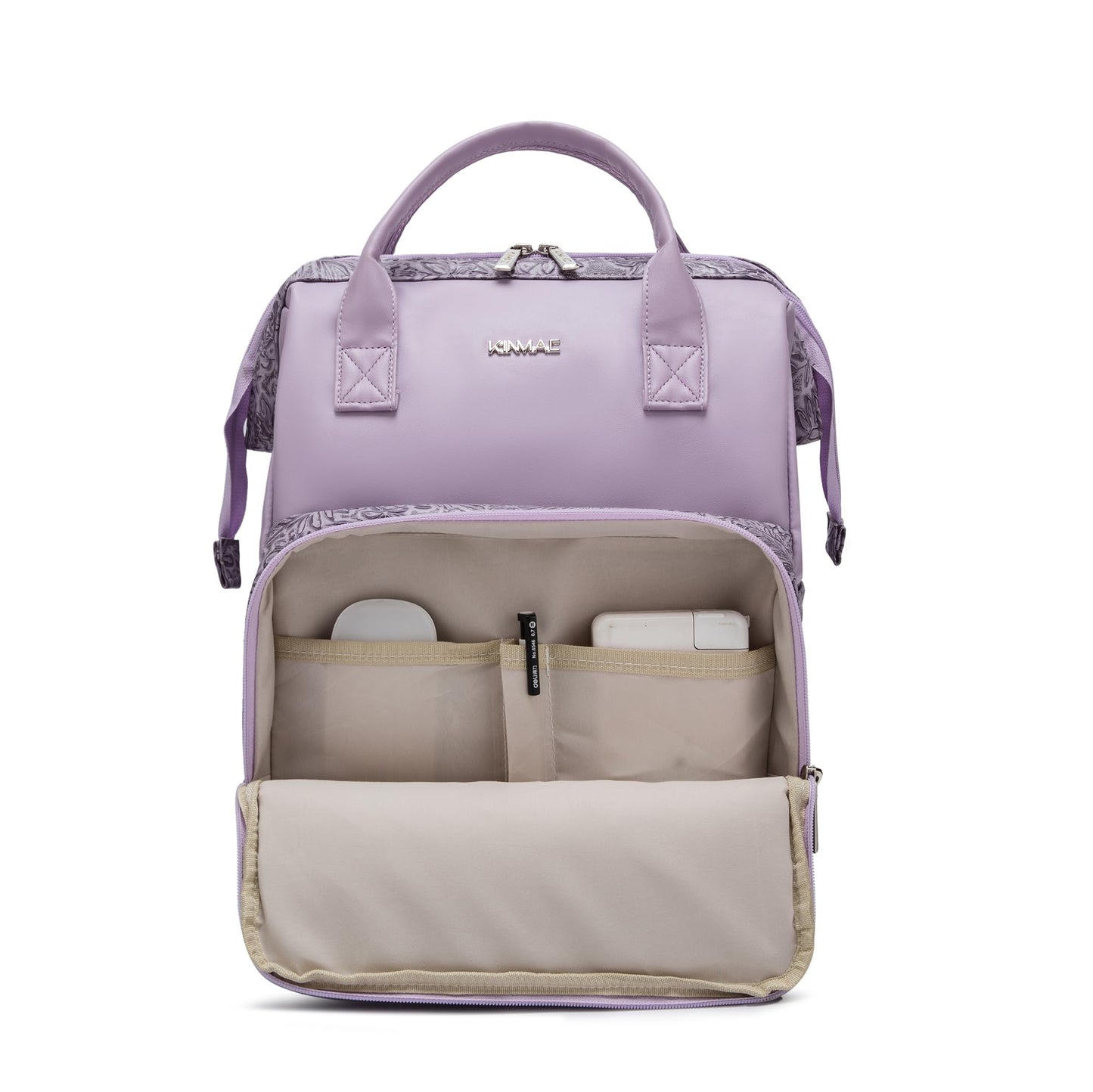 Kinmac Wide Open Style Laptop Backpack for Laptop Up to 15.6 Inch Men Women Travel Outdoor Backpack (Purple Flower PU)