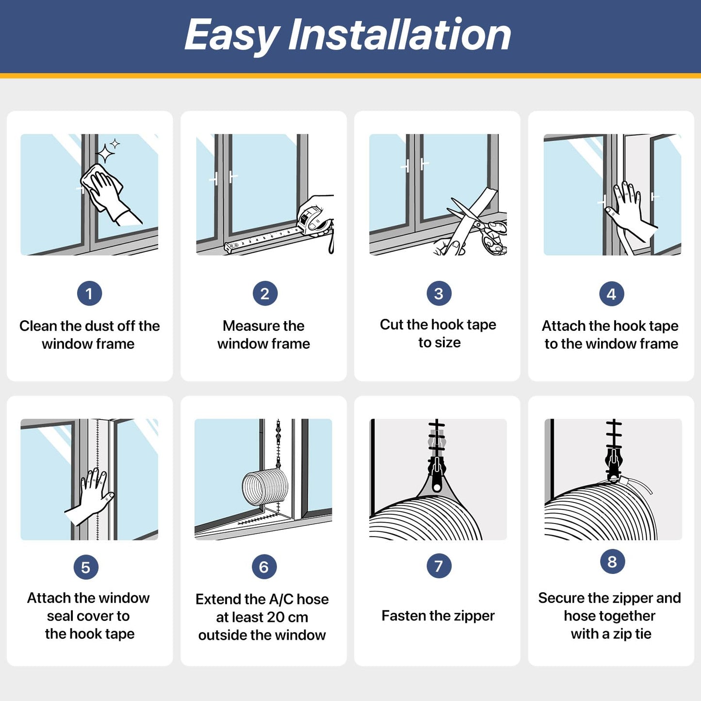 LOVIGA 400CM(157") Portable AC Window Seal, Casement Window Vent Kit Seal Kit for Portable Air Conditioner & Ventilation System with Zipper Opening,Easy to Install No Drilling