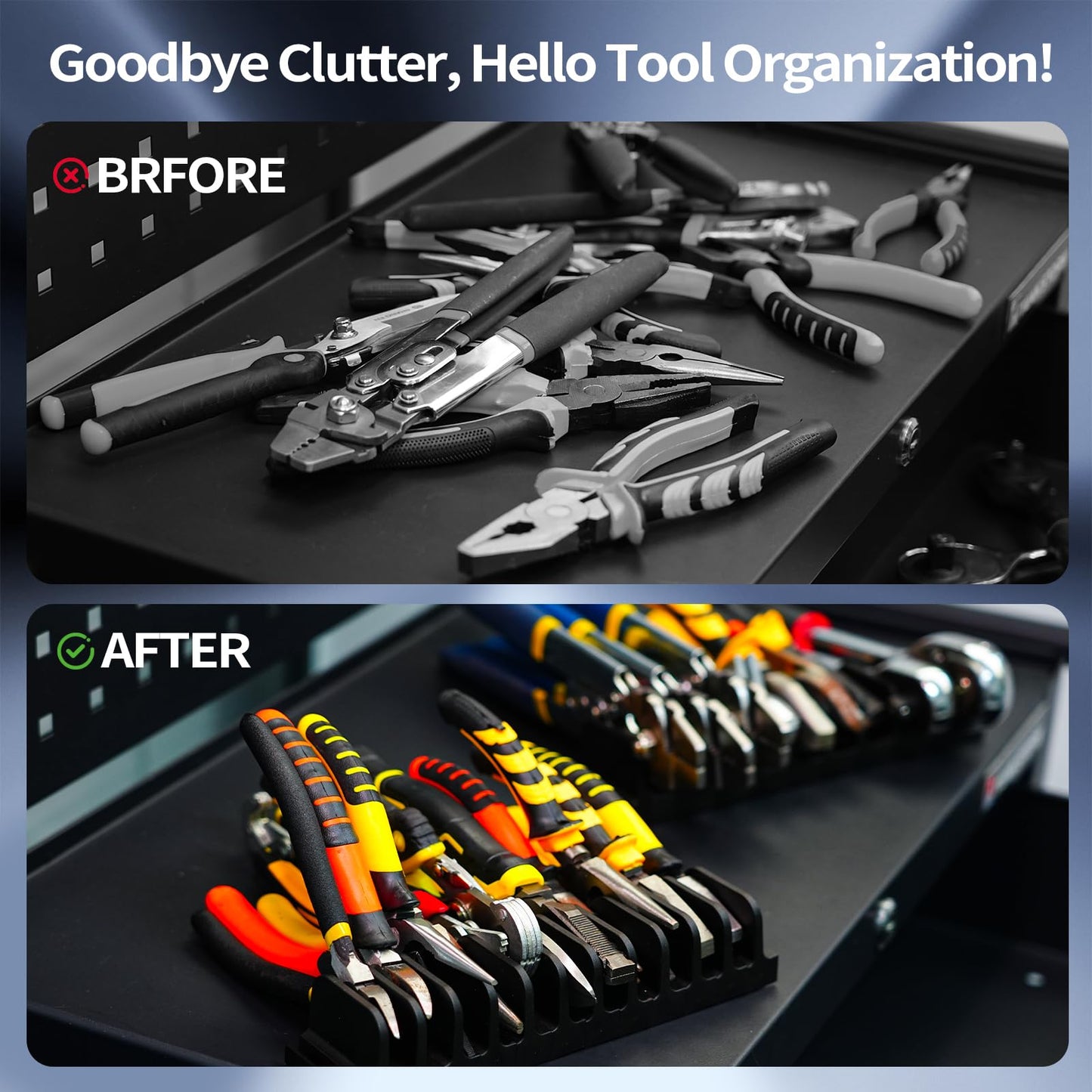 44 PCS Plier Organizer for Toolbox & Tool Drawer, Modular Desgin Plier Holders, Modular Toolbox Organizer System for Professional and DIY Mechanics, Include 20 Big Slot and 22 Small Slot, Black