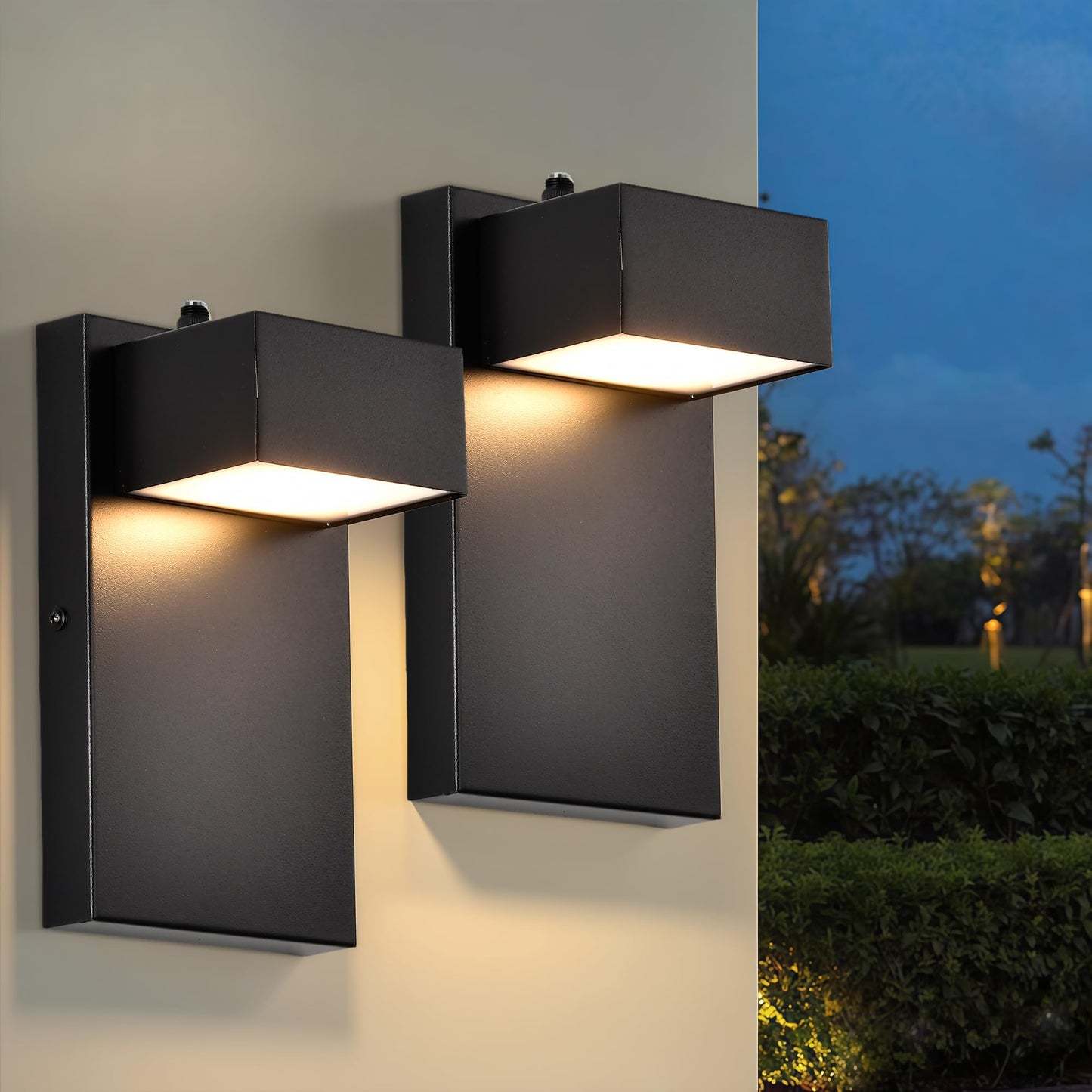 2-Pack Dusk to Dawn Outdoor Wall Lights, LED Exterior Wall Sconces 3000K Warm White, Weatherproof Modern Outdoor Light Fixtures Wall Mount for Porch, Patio, Garage, Entryway