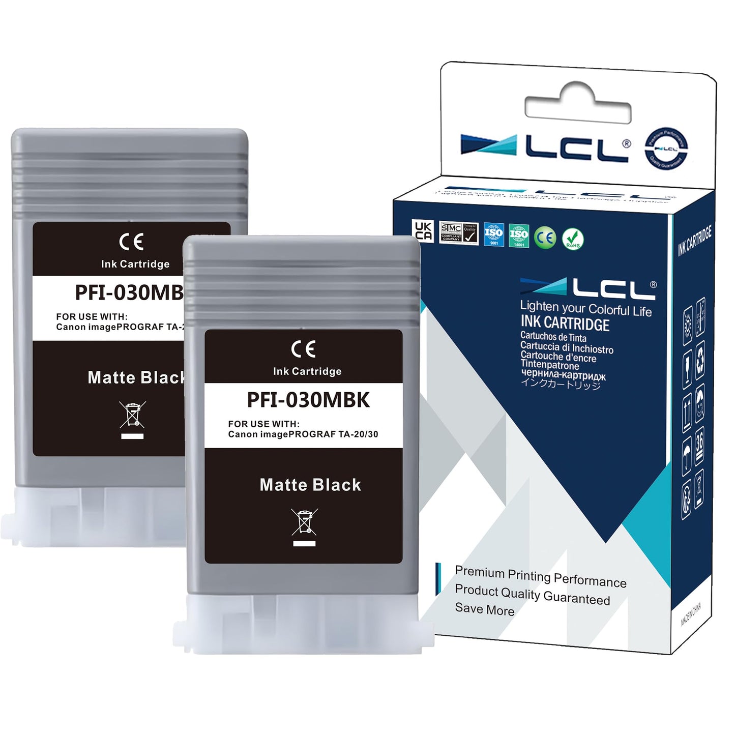 LCL Compatible Ink Cartridge for Canon PFI030 PFI-030 PFI030MBK PFI-030MBK (2-Pack,Matte Black) Pigment for Canon ImagePrograf TA-20 TA-30 TM-240 TM-340