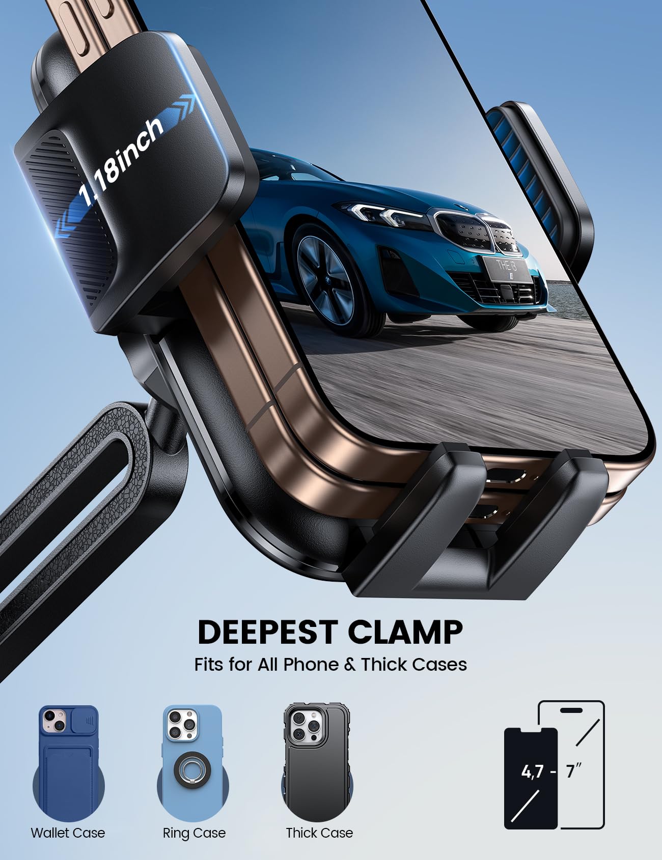 Cup Holder Phone Mount for Car - Lamicall Longer Neck Cup Phone Holder with Universal Adjustable Base, [Thick Case Friendly] Cupholder Cell Phone Car Mount Mom Gift for Truck Golf Cart for All 4"-7"