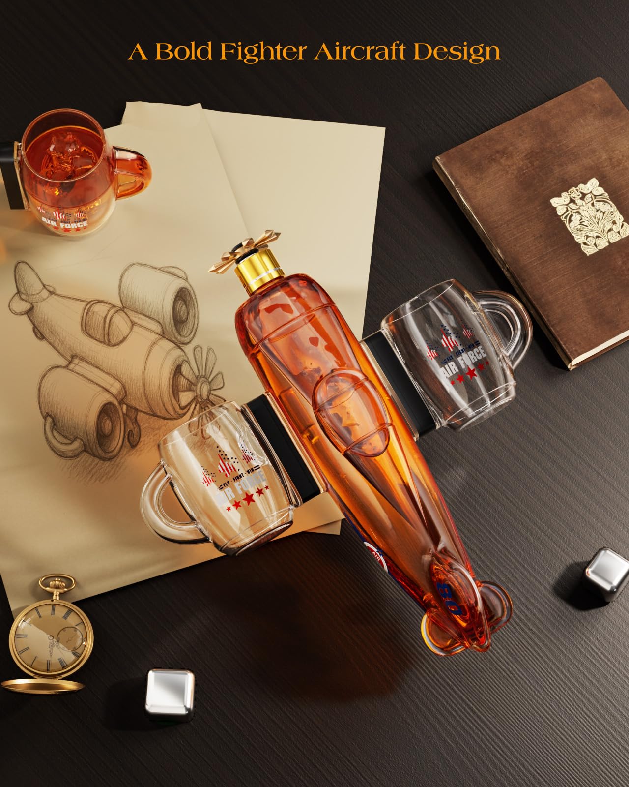 Birthday Gifts for Men Dad, Kollea Fighter Aircraft Whiskey Decanter Set with Whiskey Glasses, Cool Anniversary Fathers Gift Ideas for Him Husband Brother, Funny Military Present, Bar Drinking Party