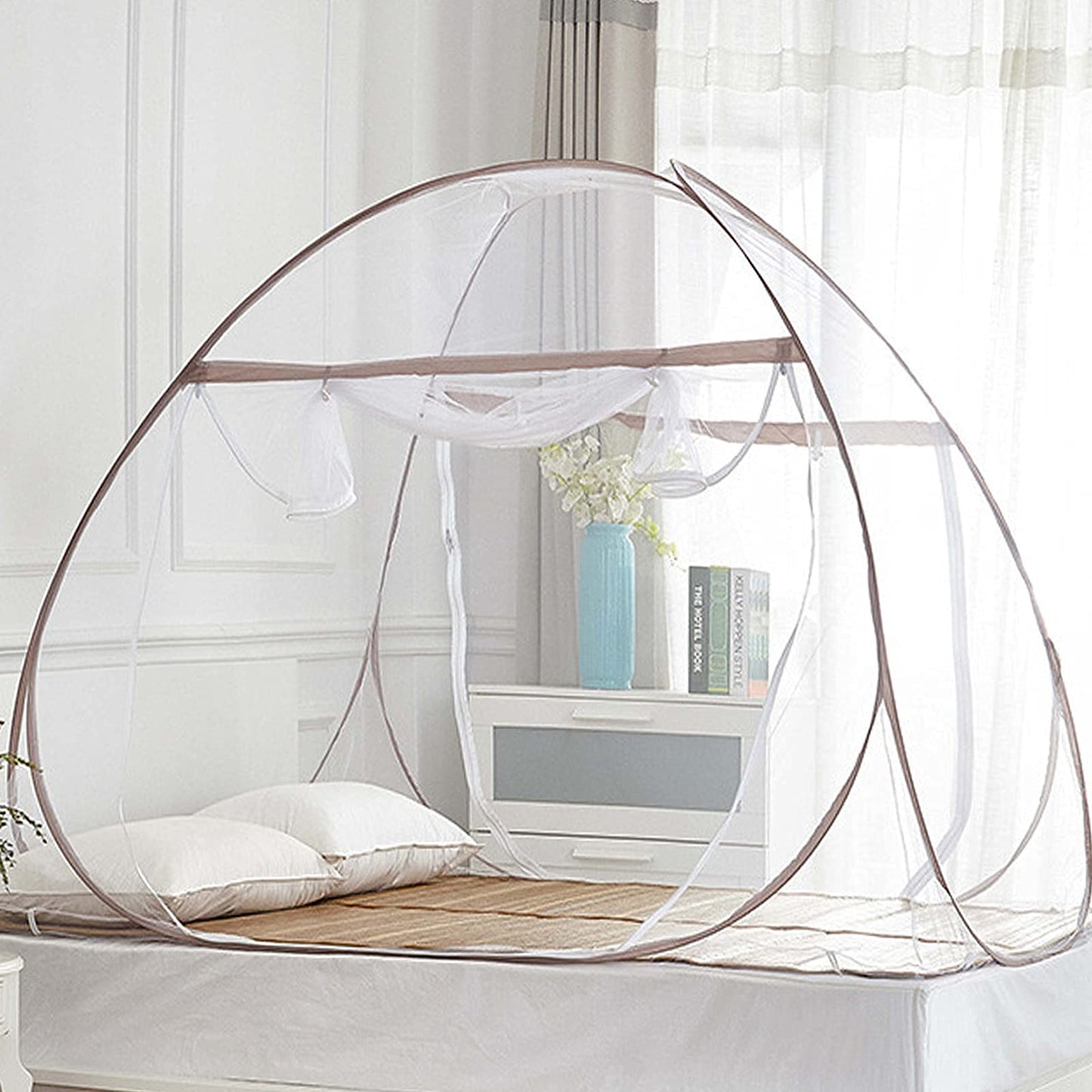 Couvkadl Pop Up Mosquito Net Tent for Bed, Portable Double Door Travel Mosquito Net with Net Bottom, Foldable (200 x180x150 cm)