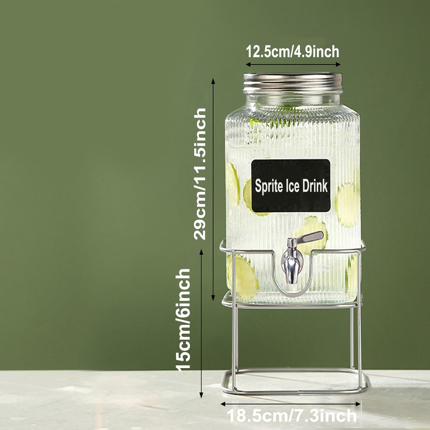 Lulonpon 6L(1.6 Gallon) Glass Drink Dispenser, Beverage Dispenser with Stainless Tap, Glass Water Juice Dispensers with Metal Stand, Water Jug with Tap Perfect for Parties, Weddings, Birthdays