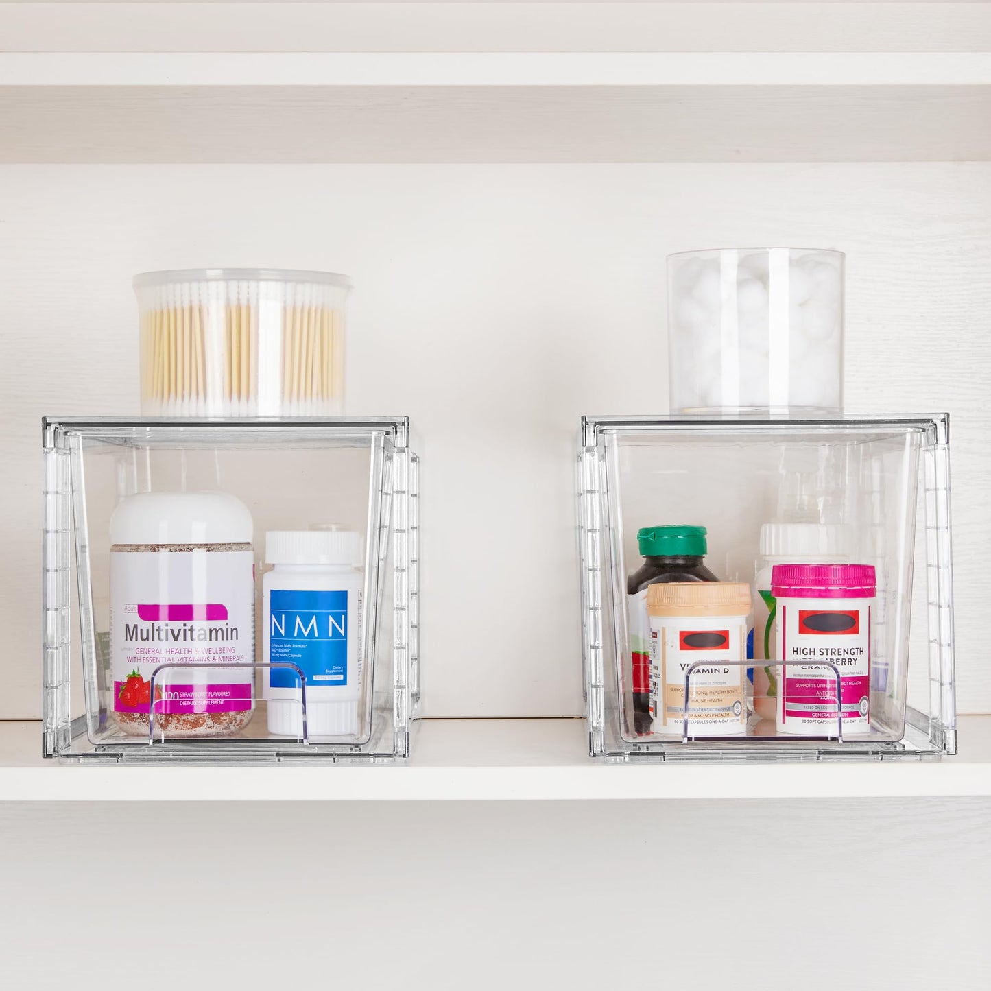 Vtopmart 4 Pack Large Stackable Storage Drawers,Clear Acrylic Drawer Organizers with Handles, Easily Assemble for Bathroom,Kitchen Undersink,Cabinet,Closet,Makeup,Pantry Organization and Storage