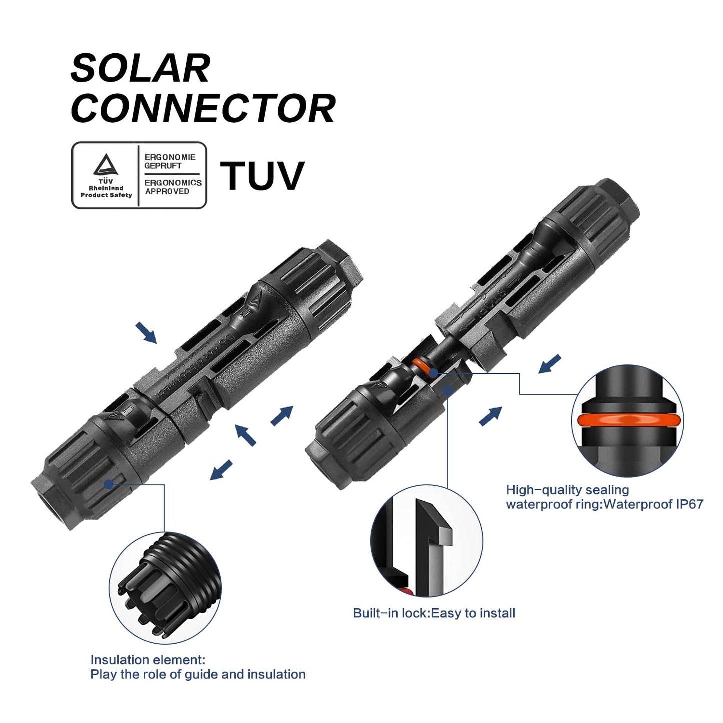 Jamgoer 20FT 10AWG Solar Panel Extension Cable with Male and Female Connectors with Extra Free Connectors and Solar Connector Pins for Solar Panel (6M Red +6M Black)
