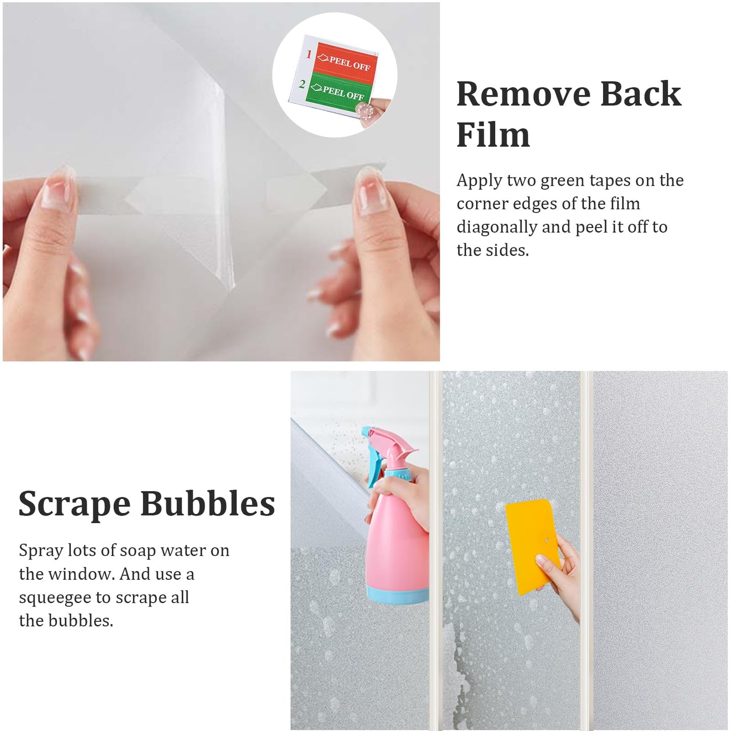 Coavas Window Films for Privacy Window Film Frosted Static Cling Non Adhesive Vinyl Sticker Sun Heat Blocking Window Coverings for Bathroom Home Office Door 23.6x78.7 Inch,60x200cm, Pure Frosted