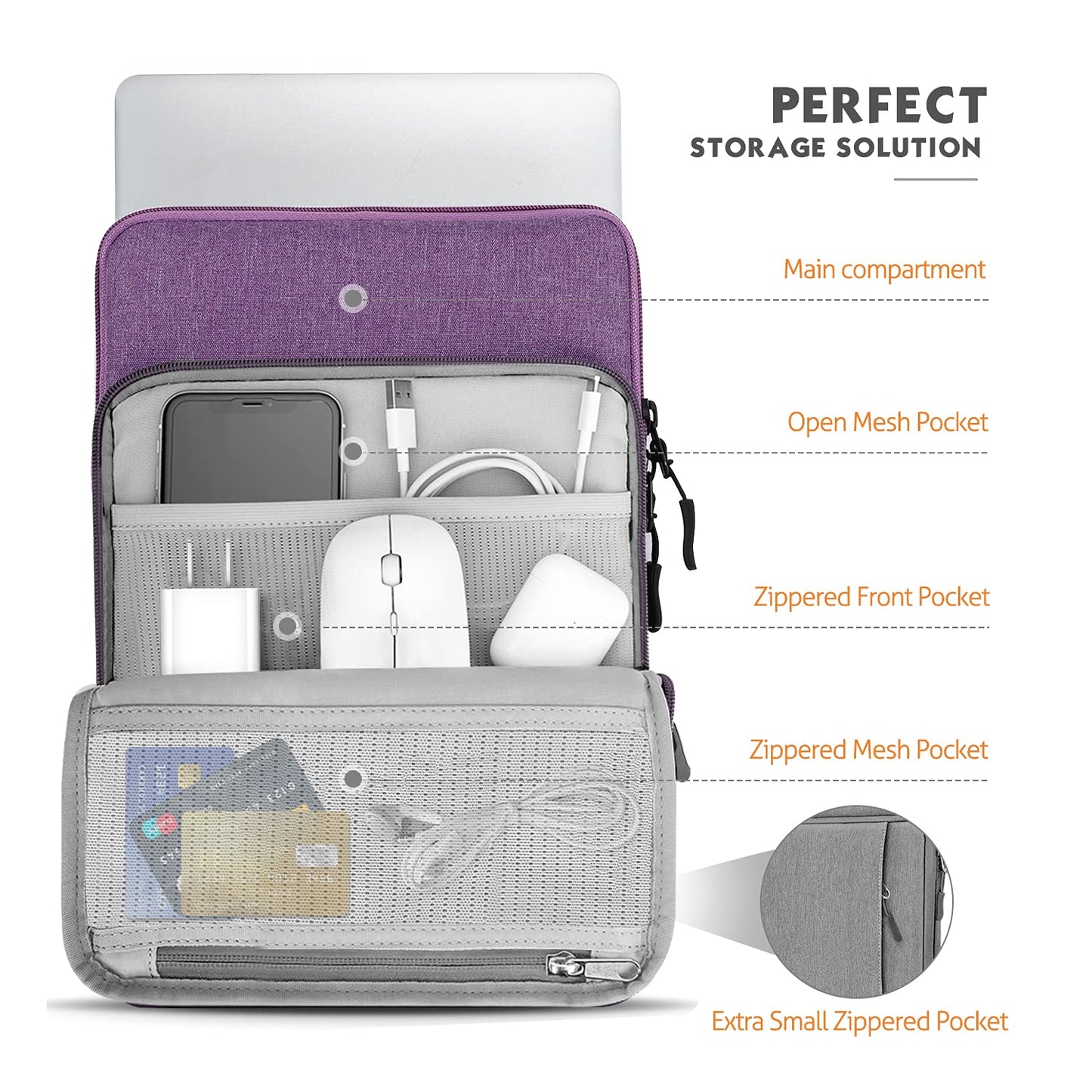 MoKo Laptop Sleeve Bag for 13.3-14 Inch, Notebook Carrying Case with Pocket Fits MacBook Pro M2 14" /13" M2/M1 Pro/M1 Max 14.2 2023-2021/Air 13.6" M3/M2 2024/2022, Surface Pro 9/8 13", Purple