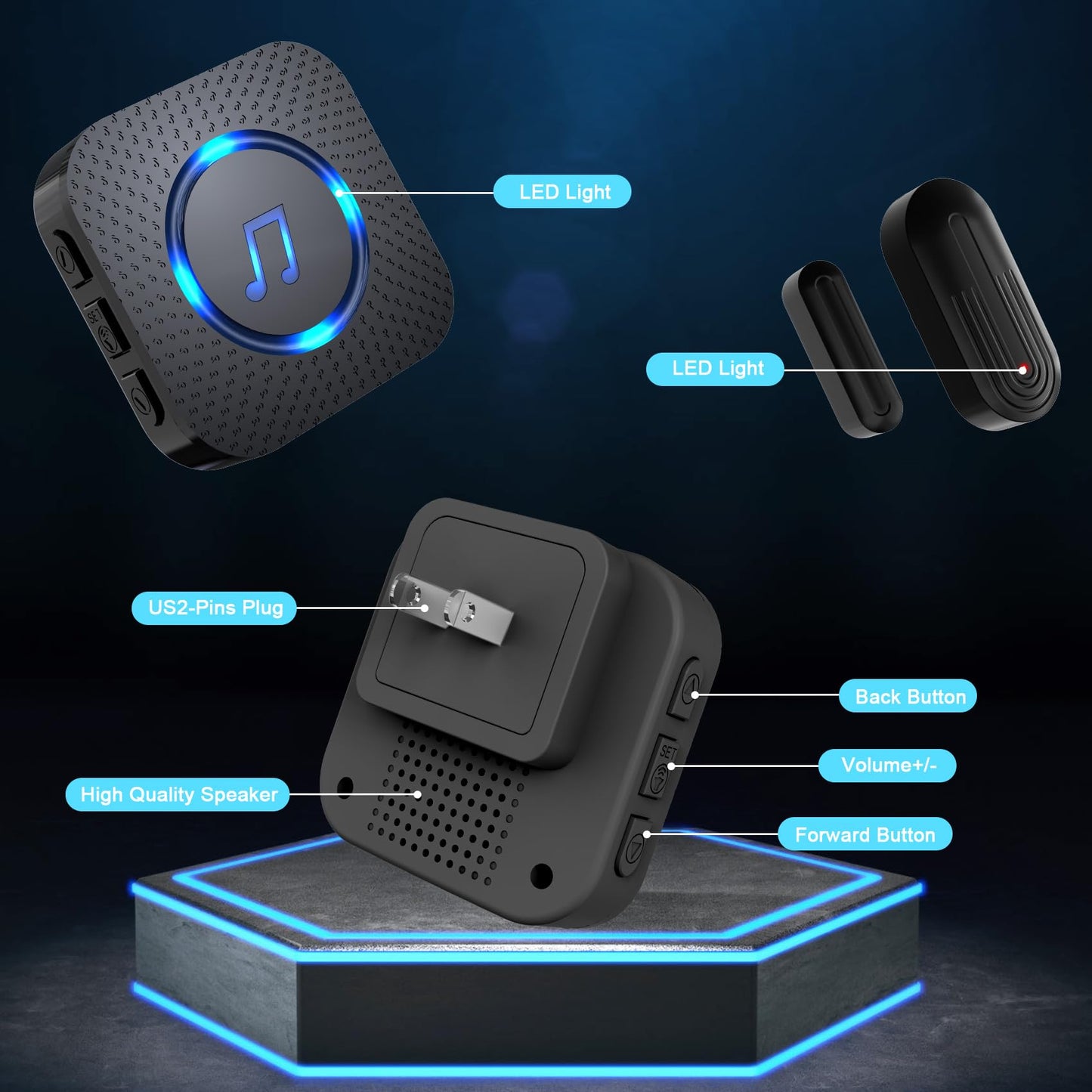 Door Chime,SanJie Wireless Door Sensor Chime When Opens,Entry Alarm for Business/Home/Kids,500 FT Range,26 Chimes 5 Adjustable Volume Ringer Alert,2 Sensors 1 Receiver Black