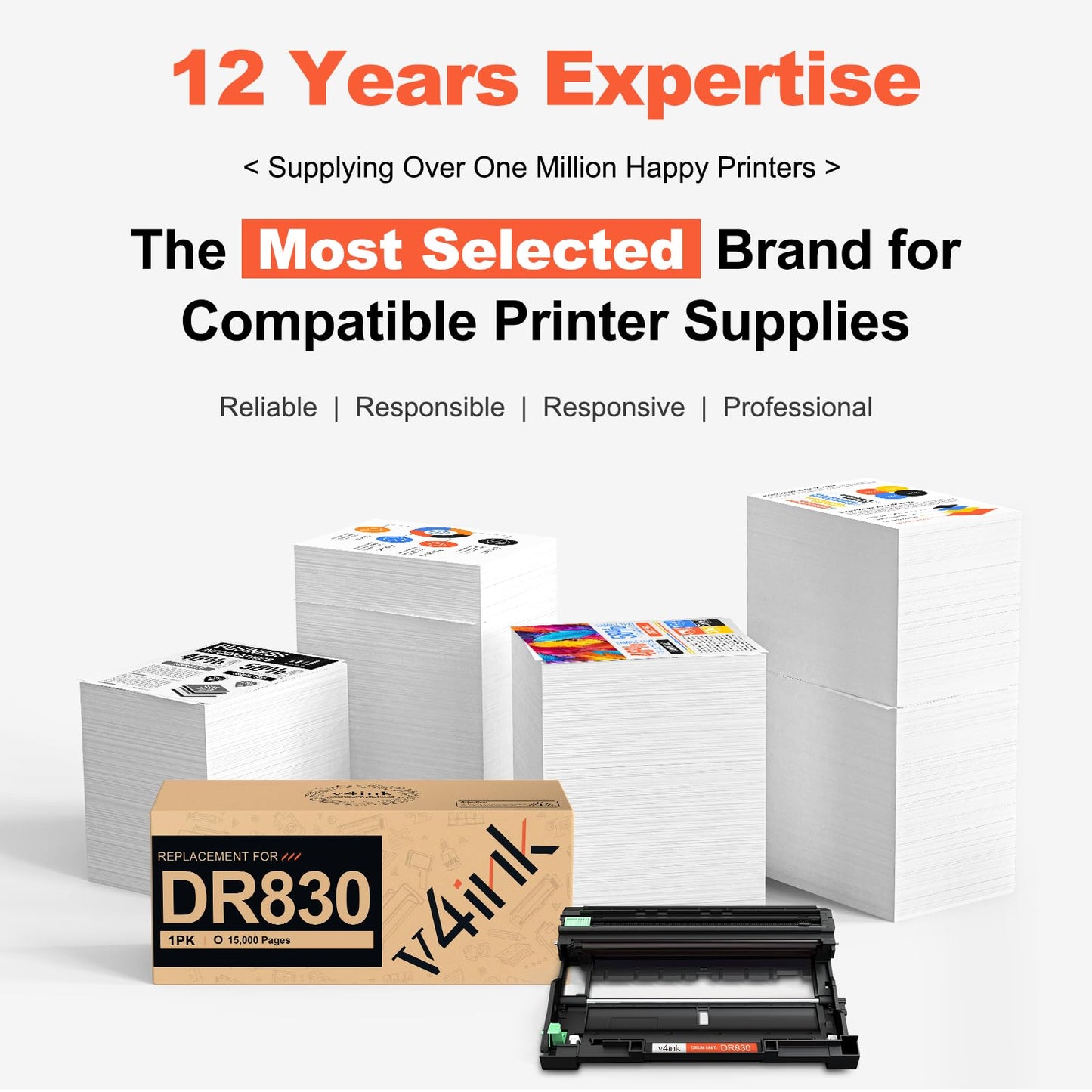 v4ink Compatible DR830 Drum(Not Toner) Replacement for Brother DR830 DR-830 Drum Unit for Brother DCP-L2640DW HL-L2400D HL-L2405W HL-L2460DW HL-L2480DW MFC-L2820DW XL MFC-L2900DW Printer - (1 Black)
