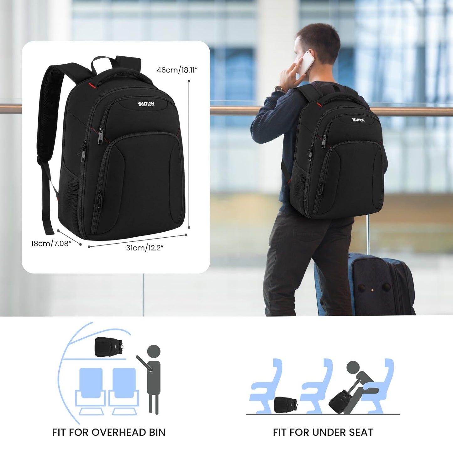 Travel Laptop Backpack,15.6 inch Anti Theft Bussiness Back Pack with USB Charging Port,School Computer Bookbag Fits 17.3 Inch Notebook,Work Backpack for Men Women