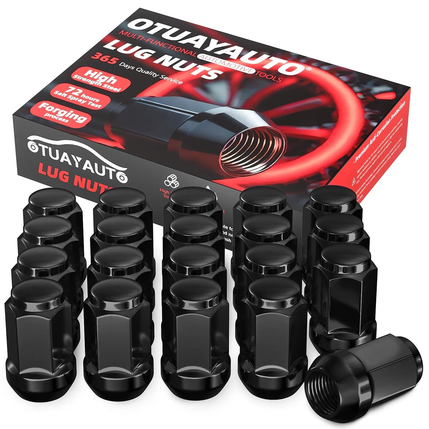 OTUAYAUTO M12x1.5 Lug Nuts - 20PCS Black 12mmx1.5 Closed End Bulge Acorn Lug Nut Set, 12x1.5 Wheel Lug Nuts, Cone Seat, 19mm Hex, Replacement for Chevy Ford Honda Acura Aftermarket Wheels