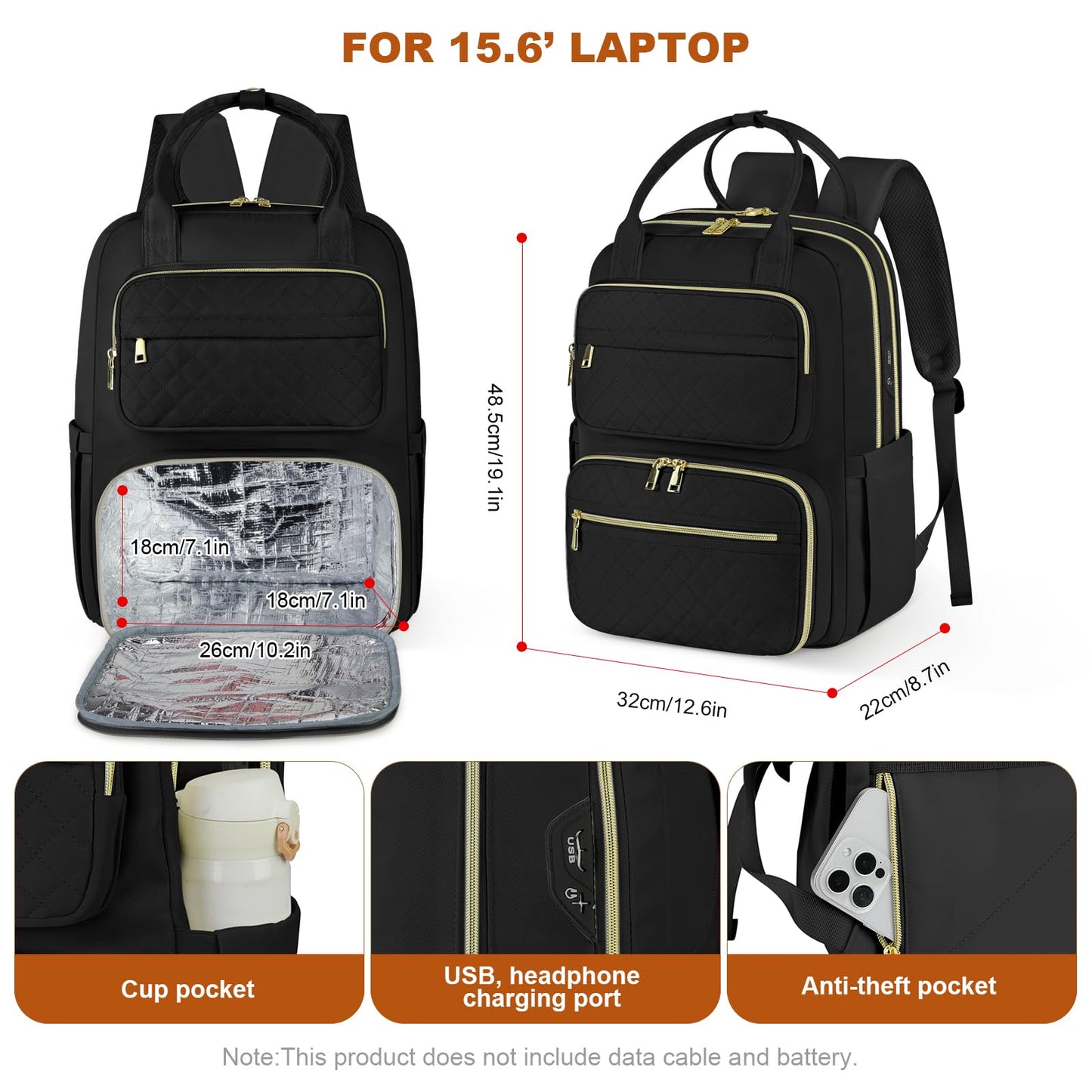 Lunch Backpack for Women Men 15.6 in Laptop Backpack with Insulated Bag Travel Backpack TSA Approved for Business School