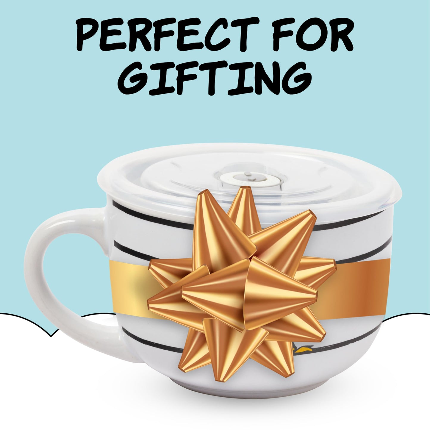 Silver Buffalo Peanuts Snoopy and Woodstock Did Someone Say Food Ceramic Soup Mug with Vented Plastic Lid, 24 Ounces