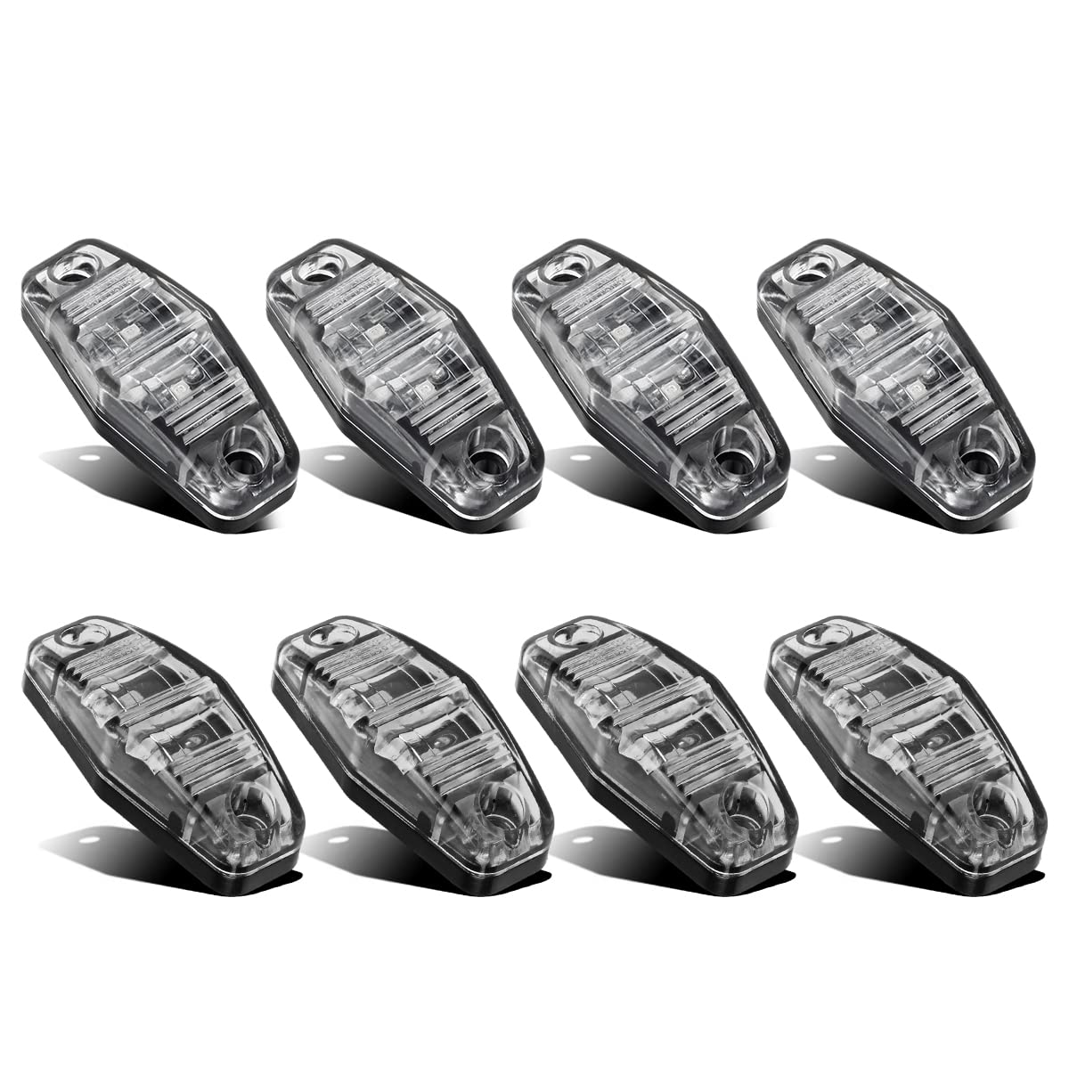 Partsam 8pcs 2.5" Oval Side Fender Marker Light Red/Amber Clear Lens Universal Surface Mount LED Light, Truck Boat Trailer Sealed Mini Trailer Led Marker Clearance Identification Lights 2 Diodes