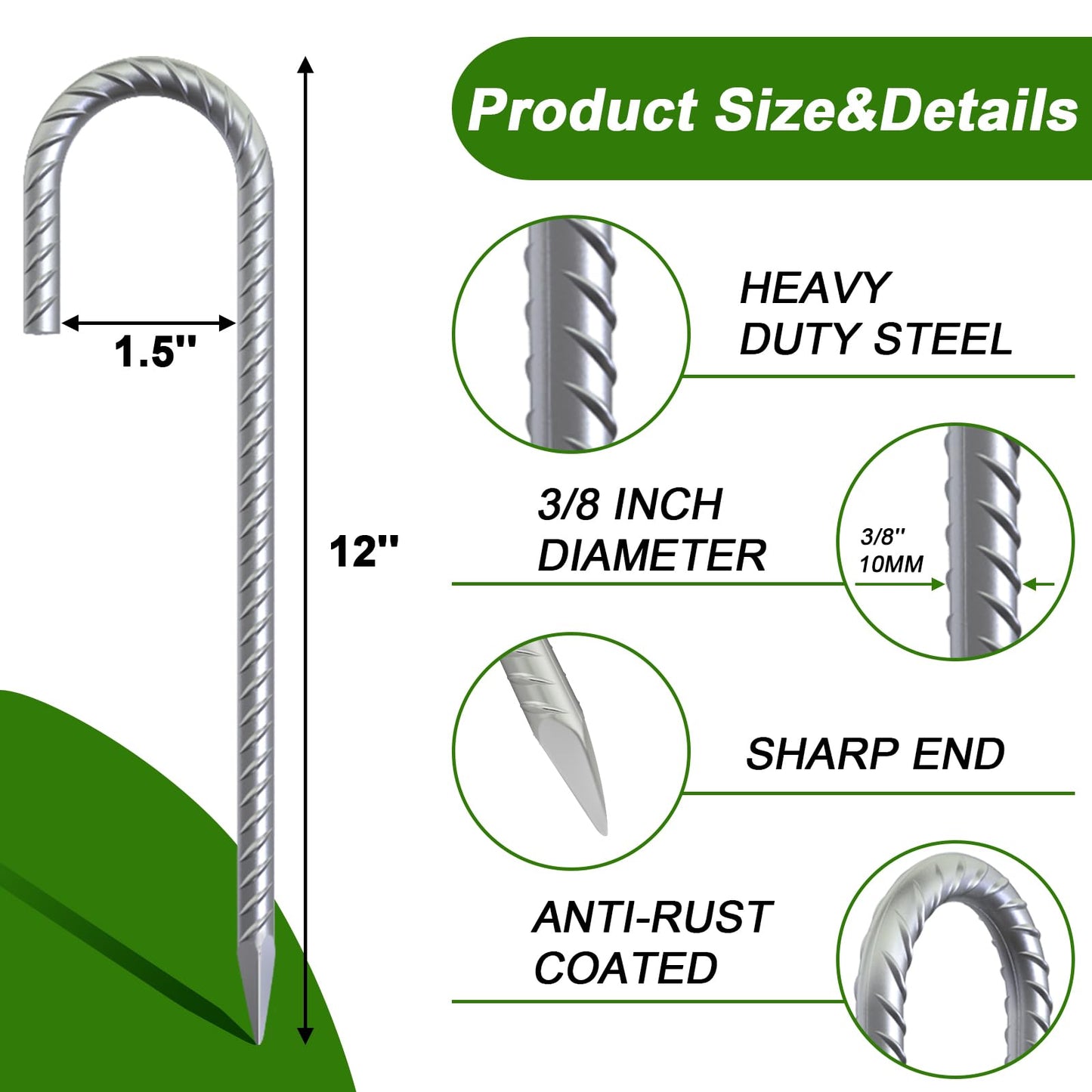 AAGUT 16 Pack Galvanized Steel Rebar Stakes Dig Defence Fence Stakes 12 inch, Heavy Duty J Hook Tent Stakes Canopy Garden Stakes for Hard Firm Soil