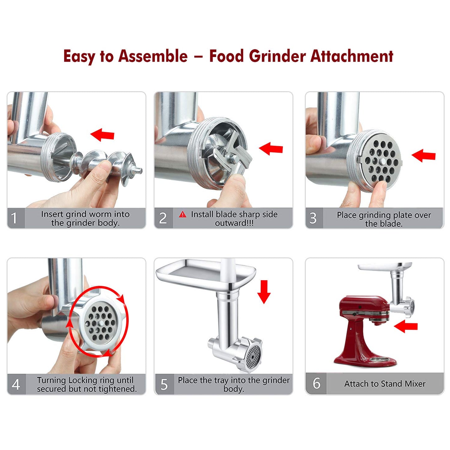 iVict Food Meat Grinder Attachment Compatible for KitchenAid Stand Mixers and Cuisinart Stand Mixers SM-50 Series Included Sausage Stuffer/Grinding Plates/Grinding Blade Accessory