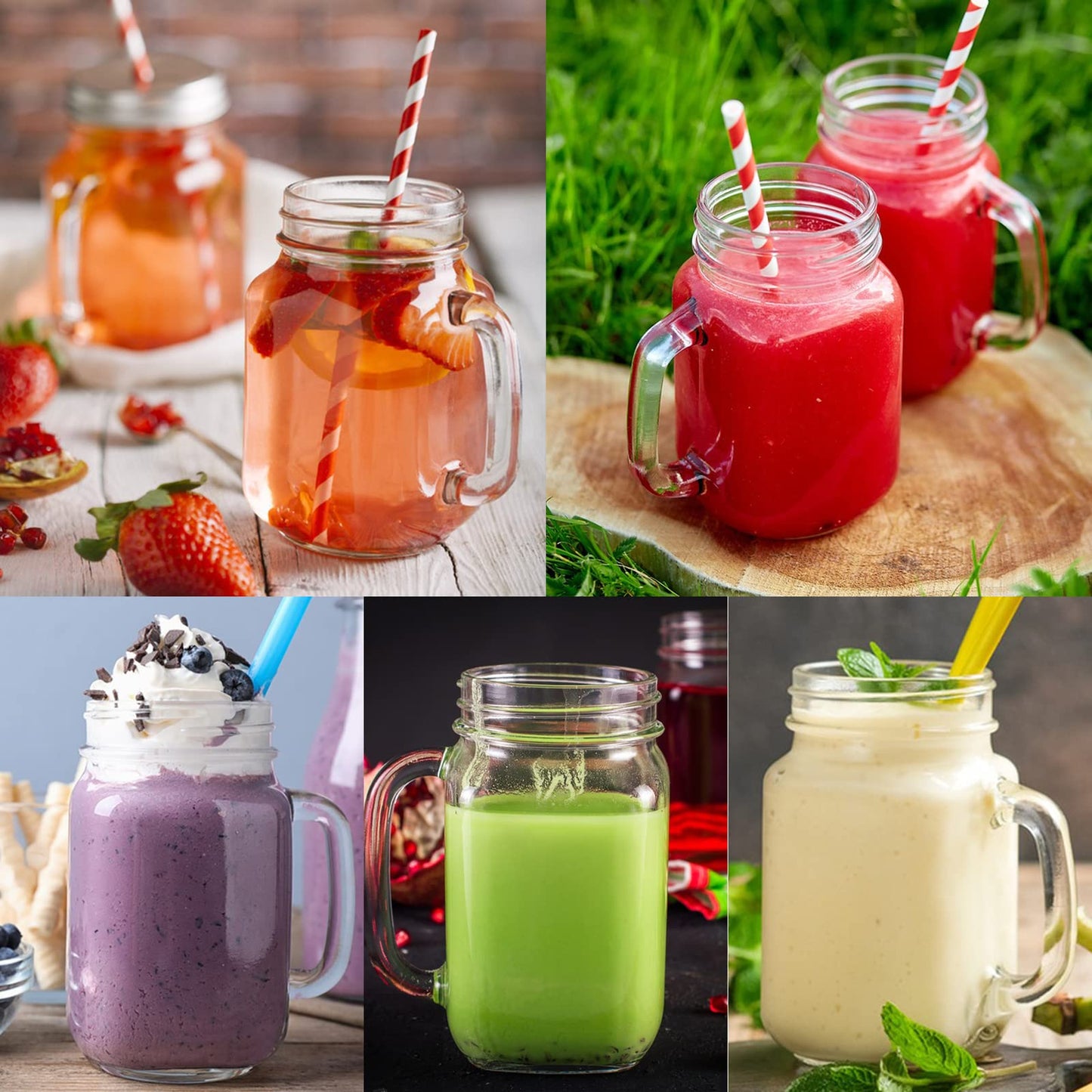 16 oz Glass Mason with Lids,9 Pack Reusable Mason Jars with Handle,Glass Overnight Oats Jar,Drinking Jars,Beer Mugs for Smoothies,Preserve,Cocktails,Party Favors