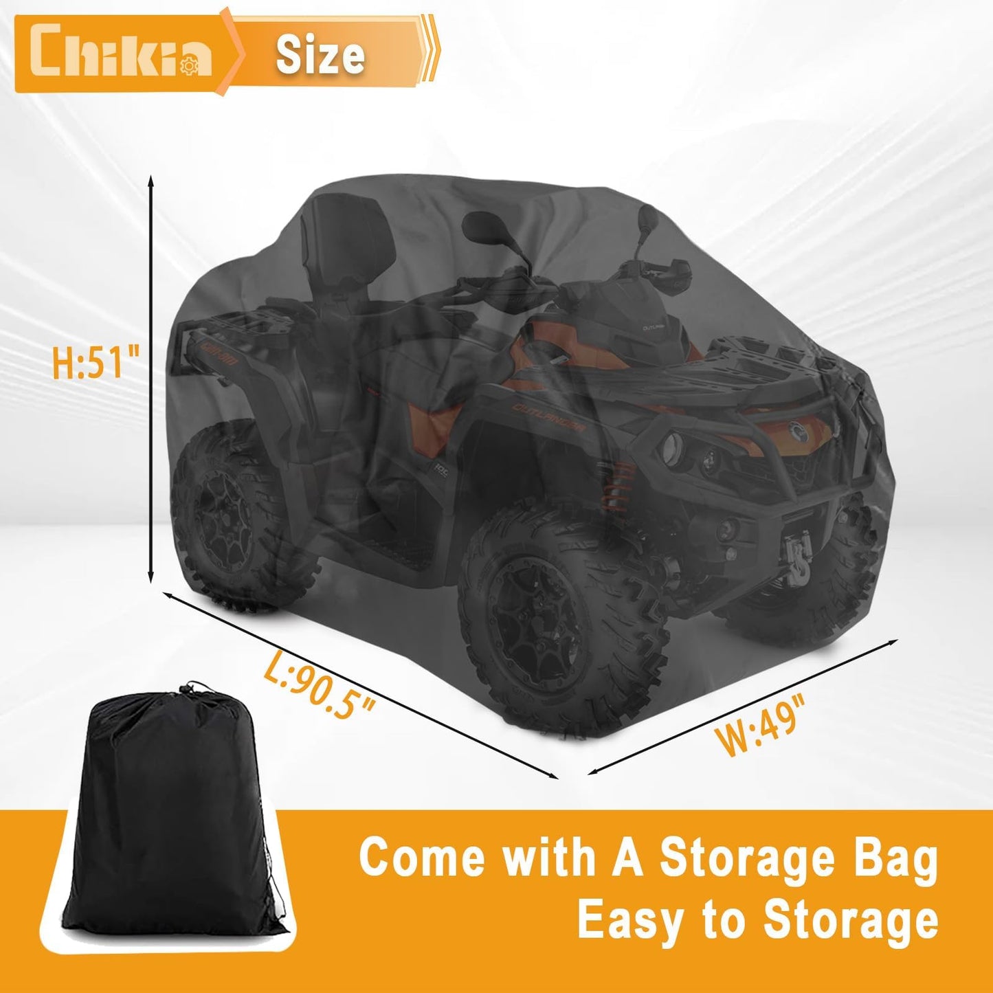 XXL ATV Cover 420D 4 Wheeler Cover Compatible for Can am Outlander Polaris Sportsman CFMOTO Yamaha Hisun Honda Heavy Duty Waterproof All Weather Protection (90.5''L x 49''W x 51''H)