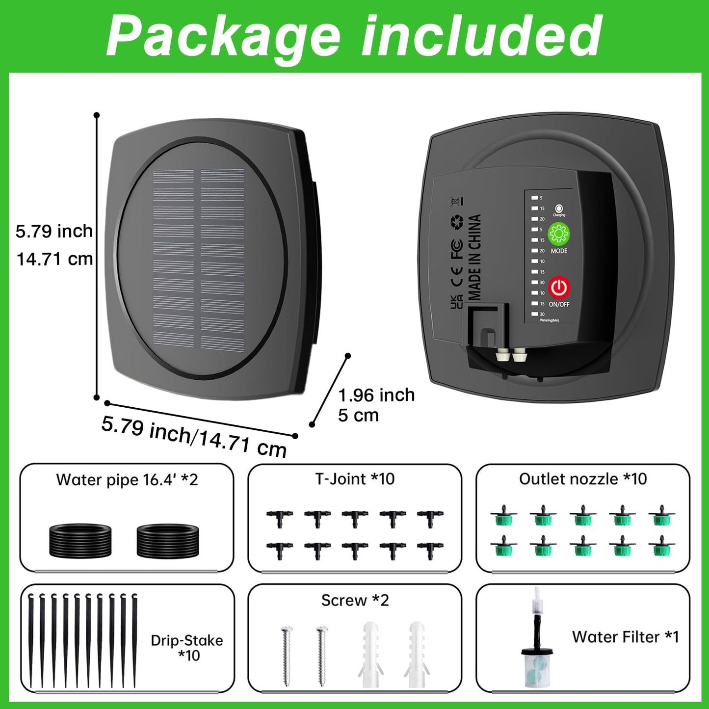 Solar Drip Irrigation System, Auto Watering Kit for 10 Pots, Solar-Powered Plant Watering, 12 Timer Modes, Automatic Garden Watering System for Greenhouse, Balcony & Patio Irrigation System