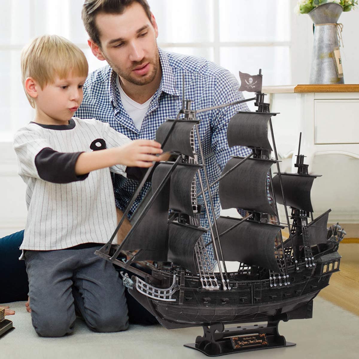 CubicFun 26.6'' LED Pirate Ship 3D Puzzle - Large 3D Puzzles Model Kits for Adults - 340 Pieces