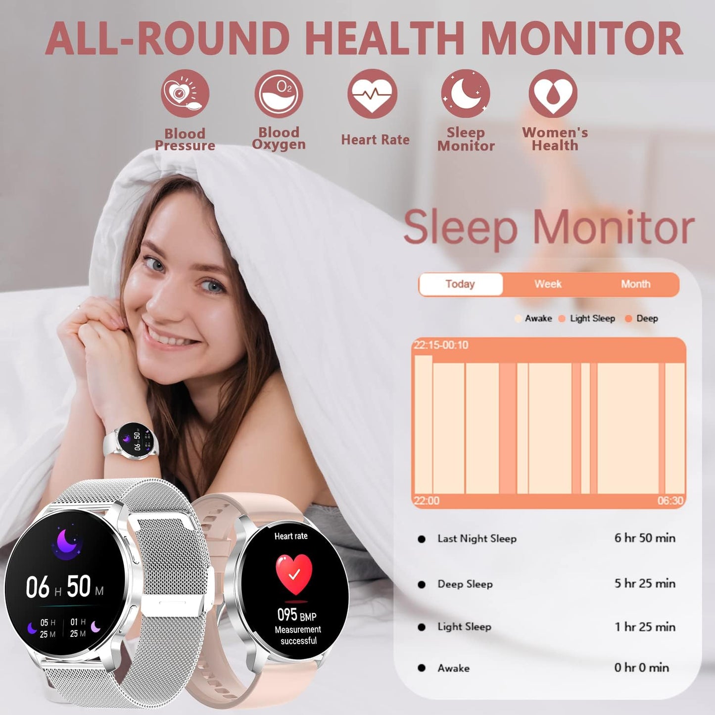 Smart Watch for Women (Make/Answer Call) Fitness Tracker for Android iOS Phones Waterproof Digital Watch with Heart Rate Sleep Monitor Pedometer AI Voice Control DIY Watch Face, Silver