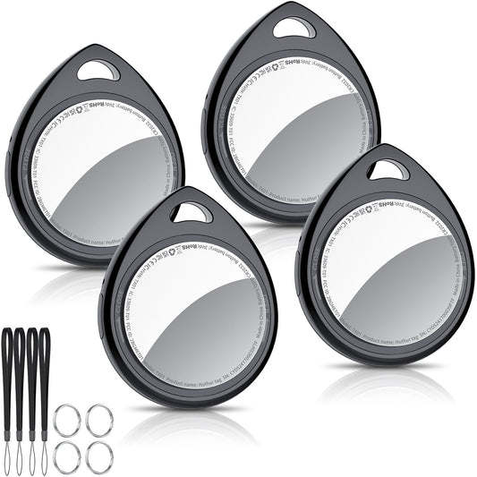 Air Tracker Tags-4 Pack, 5.3 Bluetooth Trackers Work with Apple Find My (iOS Only), 100dB Sound, Smart Tag with Keychain/Lanyard, Item Finders for Luggage/Key/Suitcases, Replaceable Battery, Black