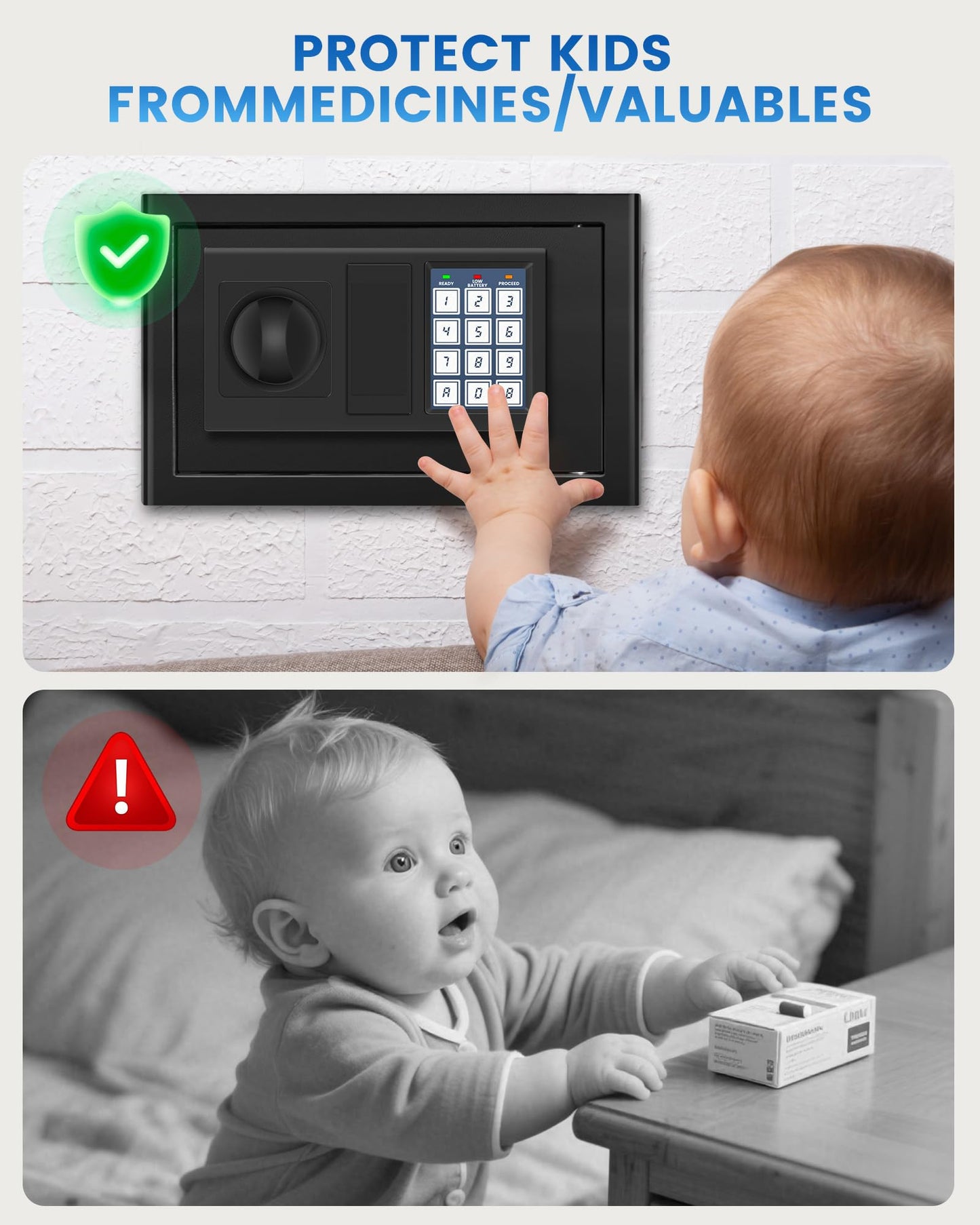 Mini Safe Box, 0.55 Cuft Home Safe with Fireproof Waterproof Bag, Anti-Theft Digital Security Lock Box with Smart Alert System, Mute Function, Personal Safes Box for Money Jewelry