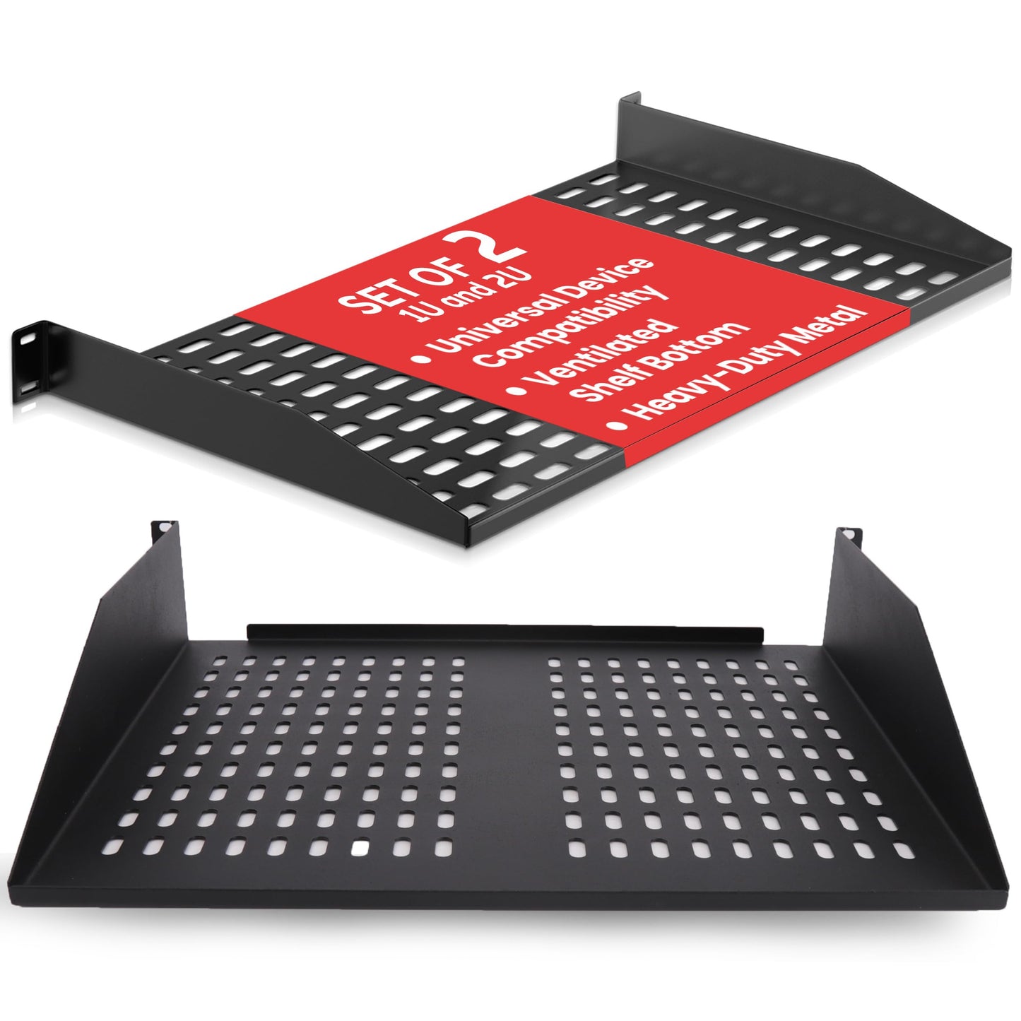 Pyle 1U+2U Server Rack Shelves - 19-Inch Universal Device Mount Tray, Good Air Circulation, Cantilever Mount, Wall Mount Rack, Network & Audio/ Studio Equipment - Weight Capacity 110lb/49kg